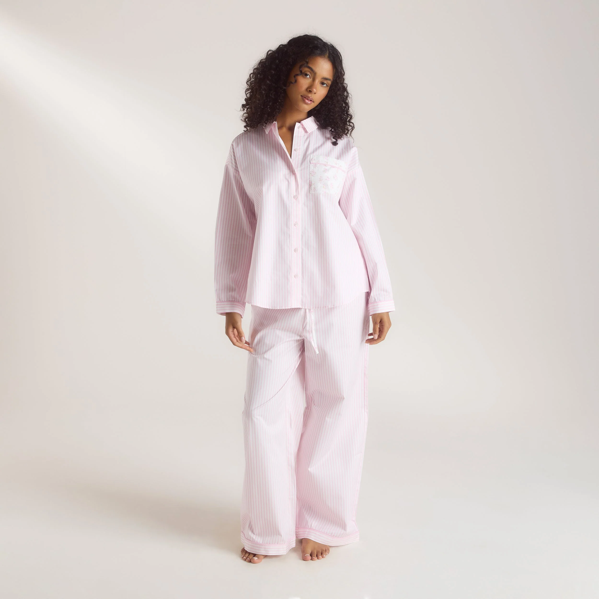 Bloom & Stripe Pyjama Shirt - Pink - Image 3
