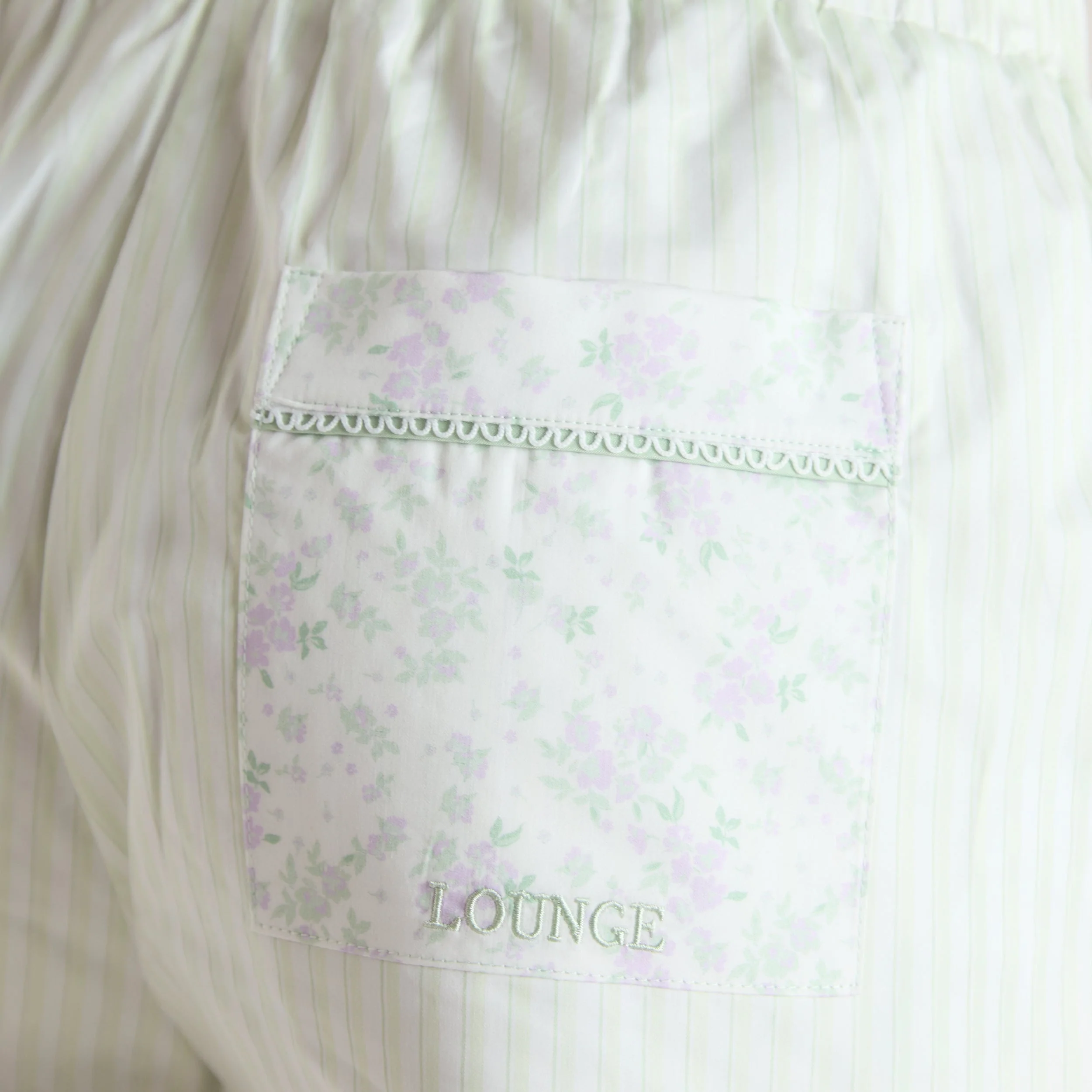 Bloom & Stripe Pyjama Shorts - Sage - Image 3