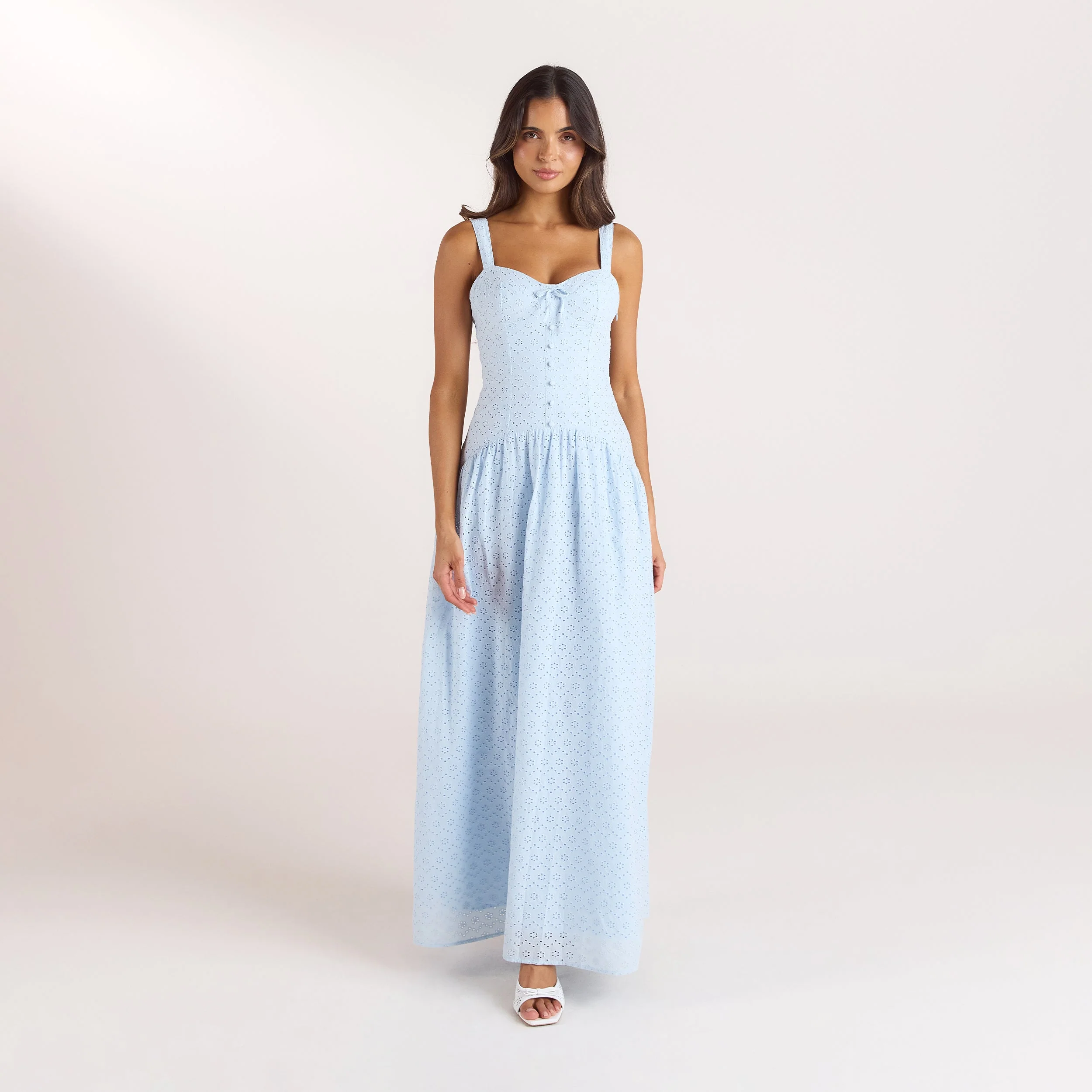 Broderie Maxi Dress - Blue - Image 5