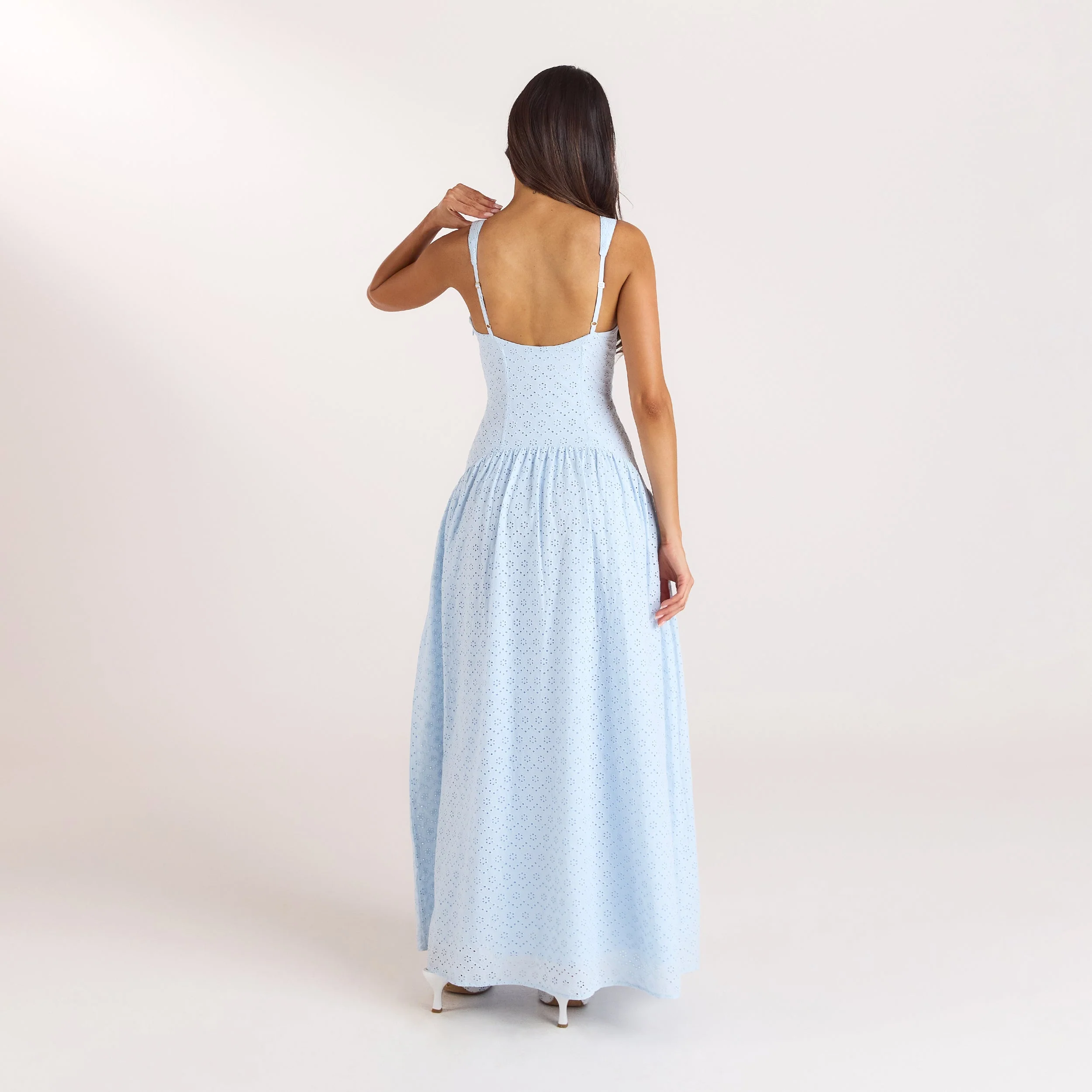 Broderie Maxi Dress - Blue - Image 6