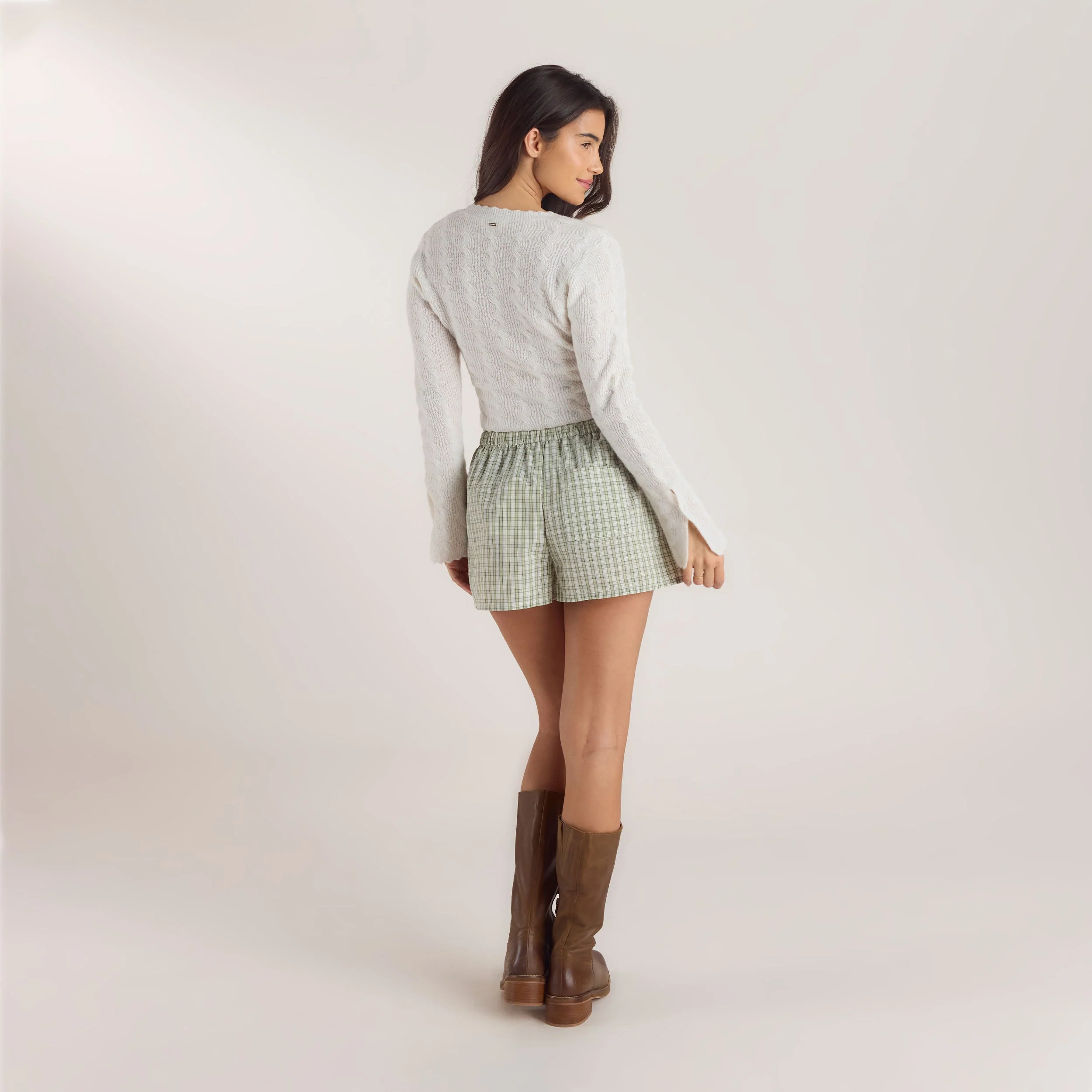 Check Cotton Shorts - Green - Image 2