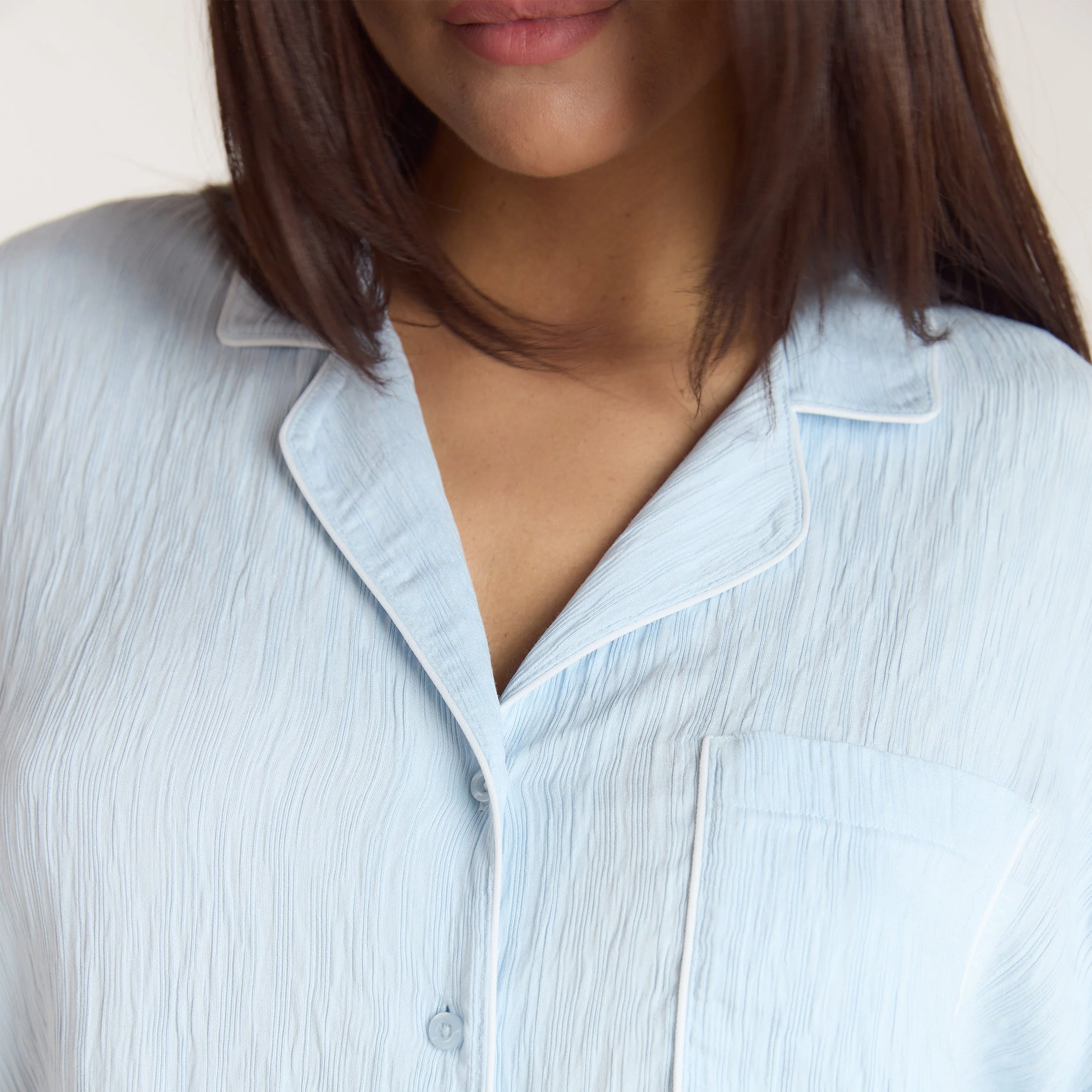 Crinkle Pyjama Shirt - Blue - Image 4