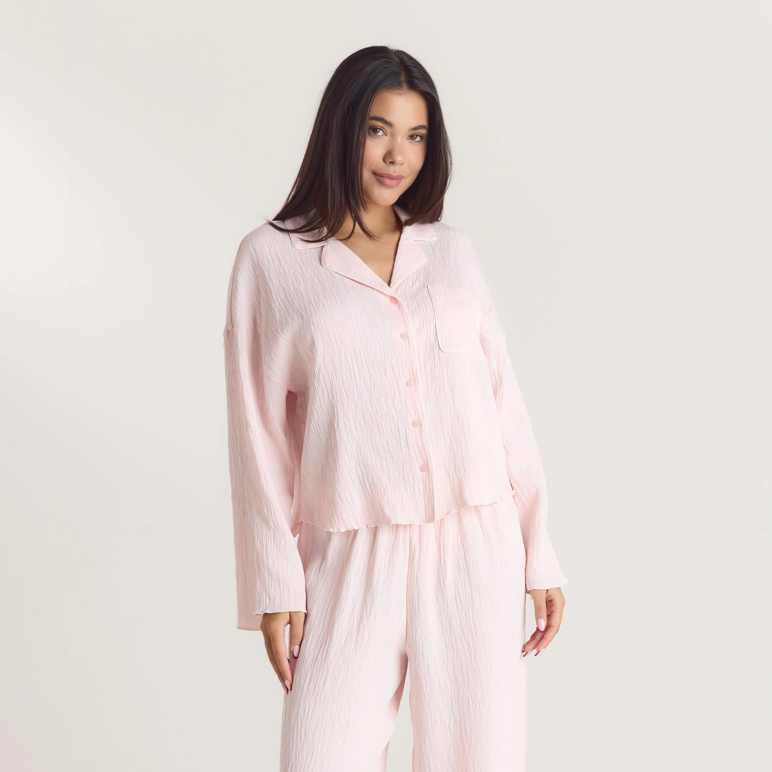 Crinkle Pyjama Shirt - Pink - Image 3