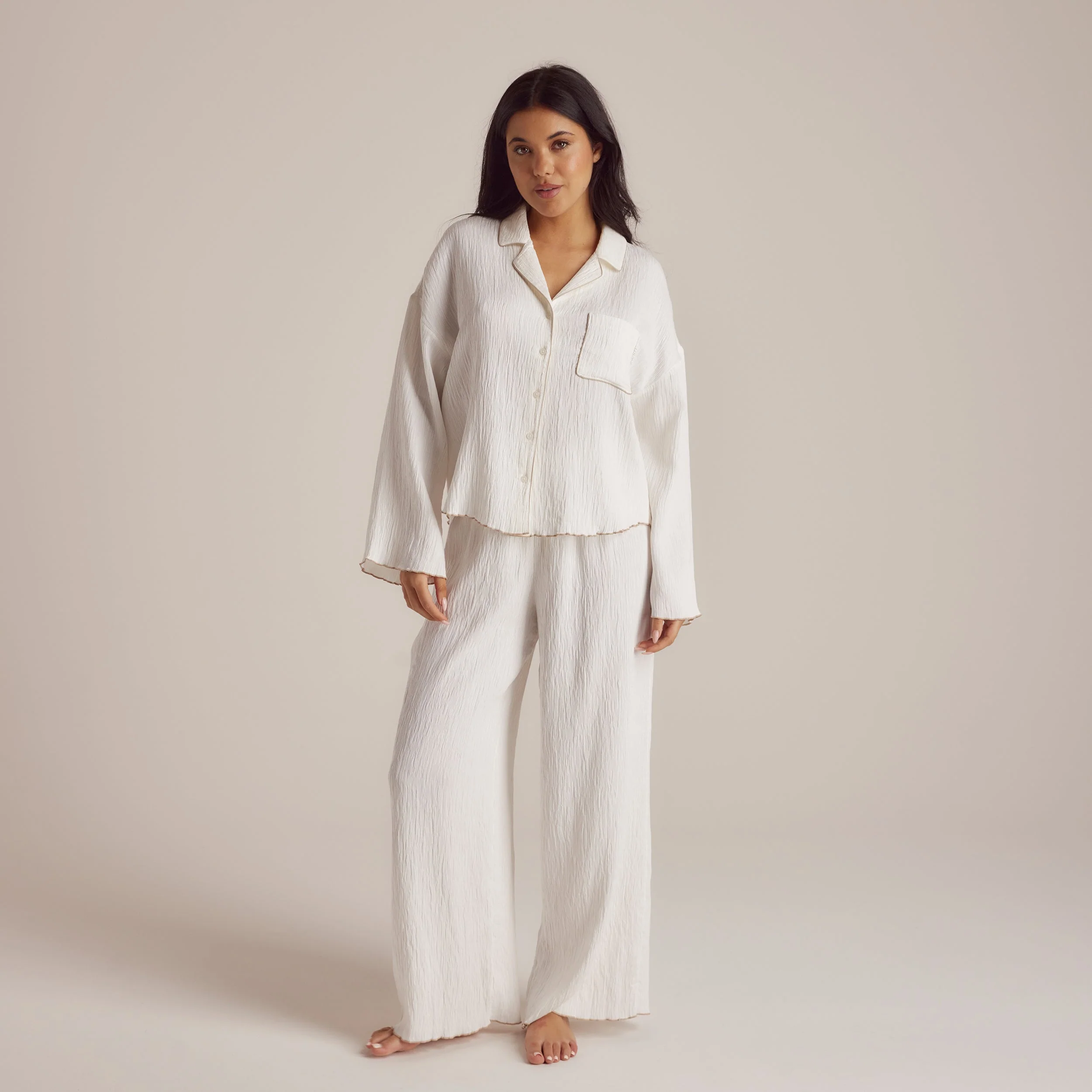 Crinkle Pyjama Shirt - White - Image 5
