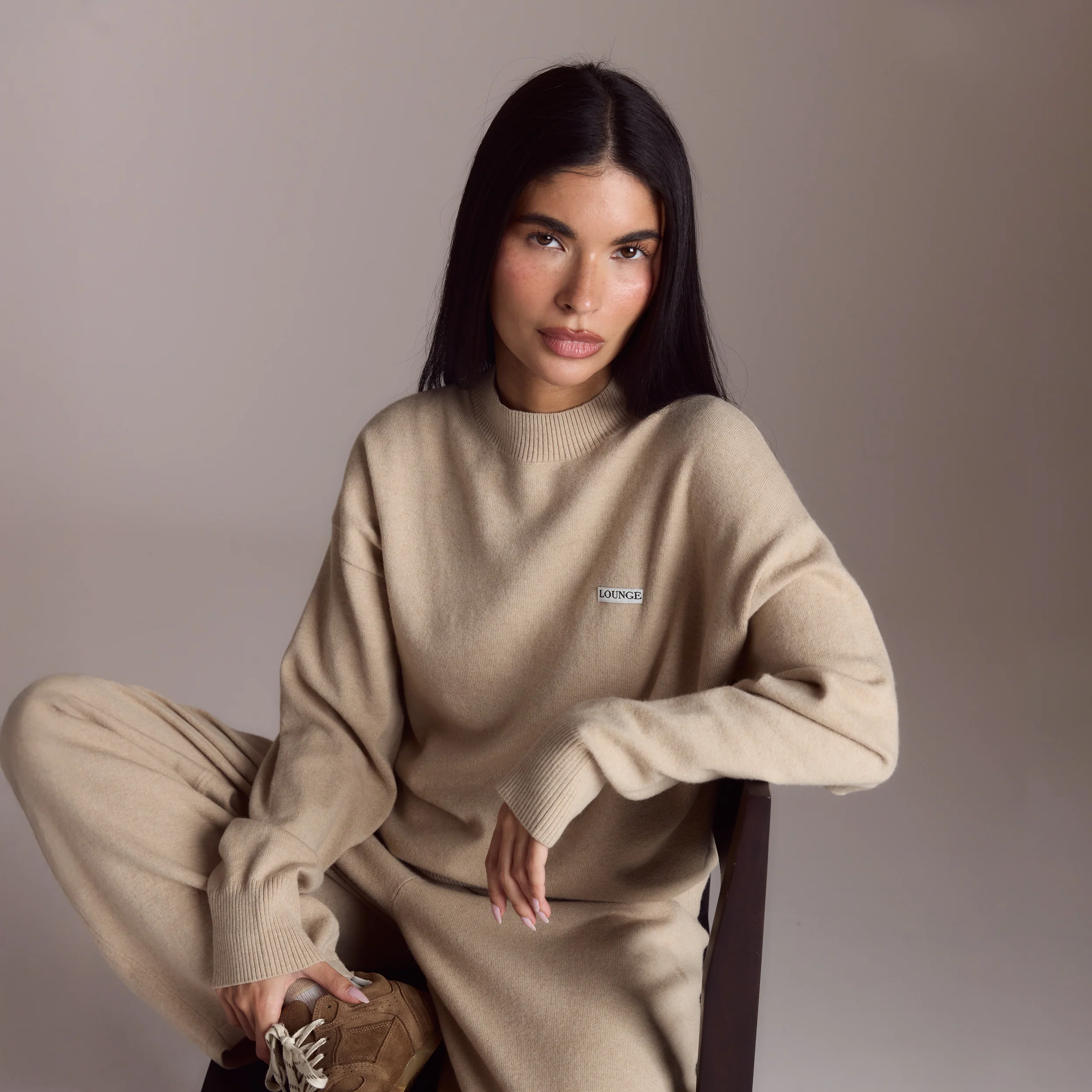 Cuffed Crew Neck Knitted Jumper - Oatmeal Marl - Image 2