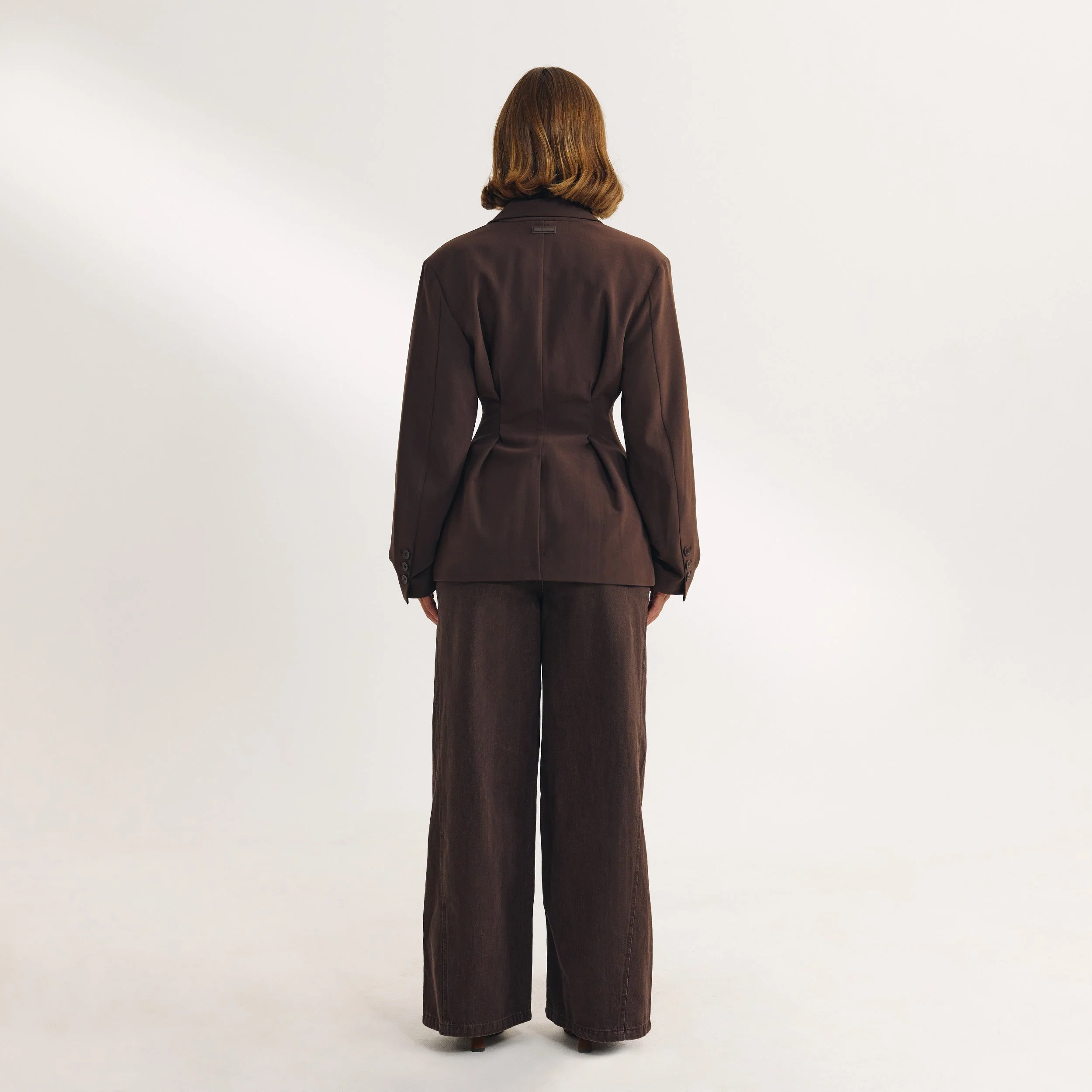 Draped Sleeve Blazer - Chocolate - Image 3