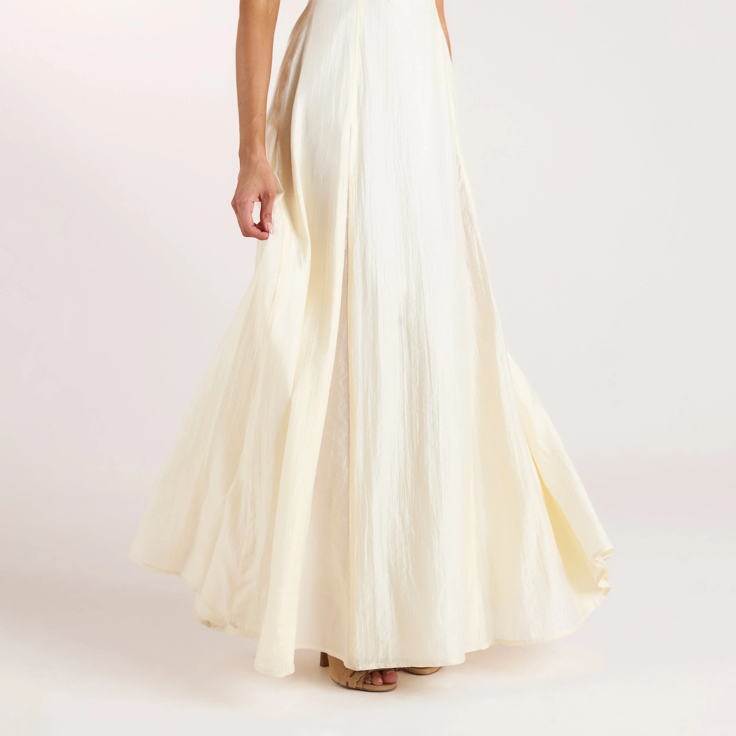 Embroidered Lace-Up Maxi Dress - Buttercream - Image 5