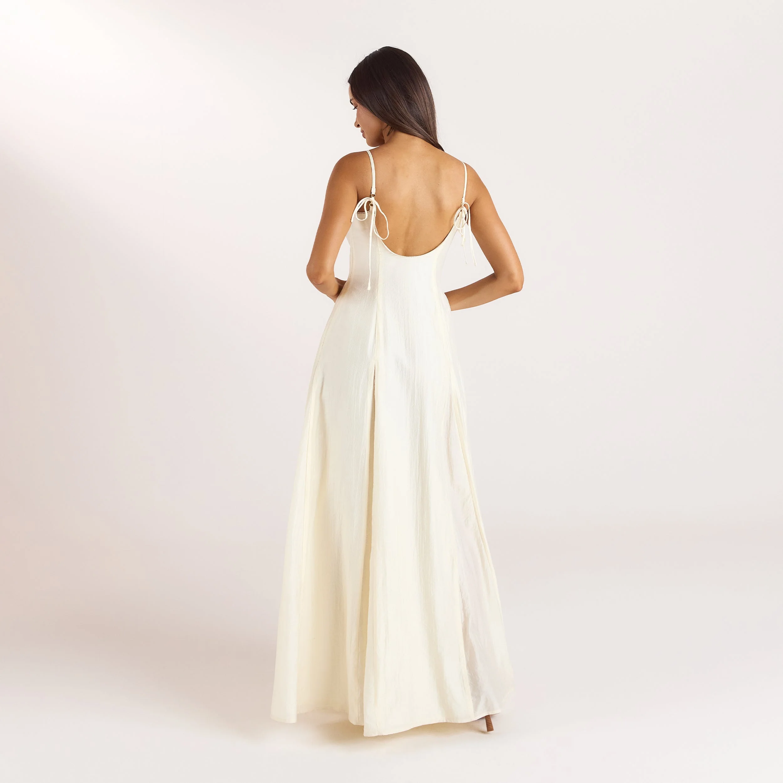 Embroidered Lace-Up Maxi Dress - Buttercream - Image 6