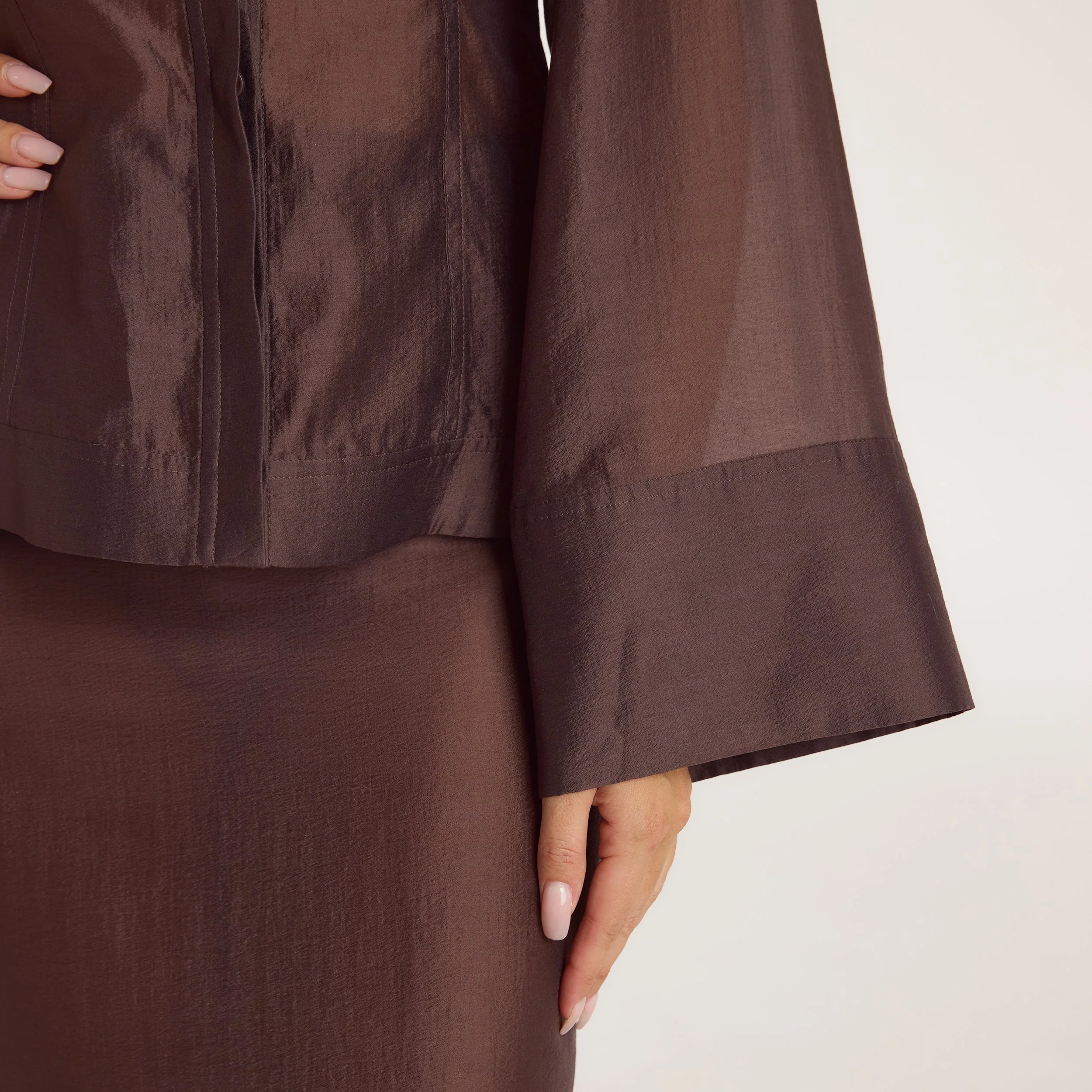 Fitted Sheer Shirt - Chocolate - Image 6