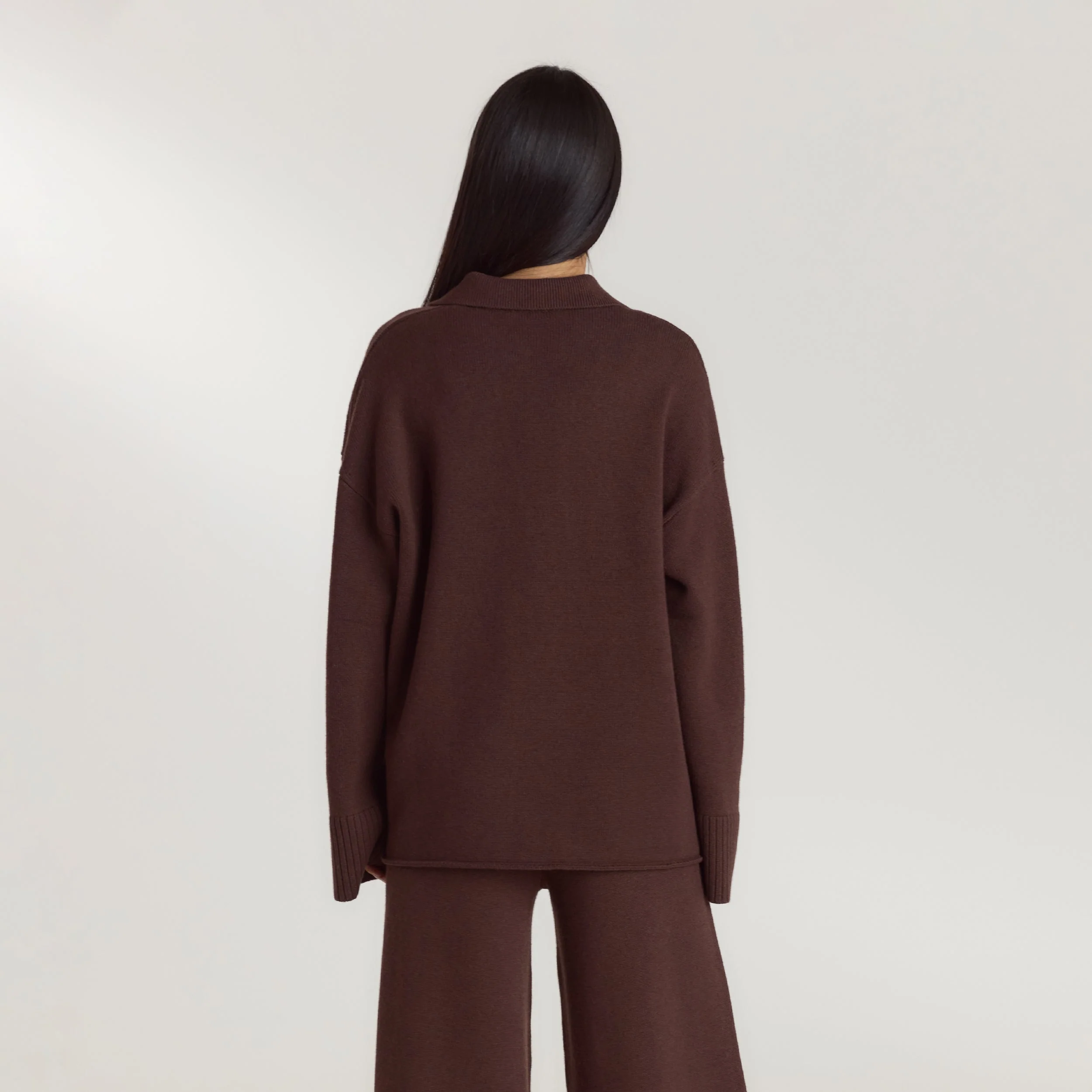 Half Placket Knitted Jumper - Chocolate - Image 2