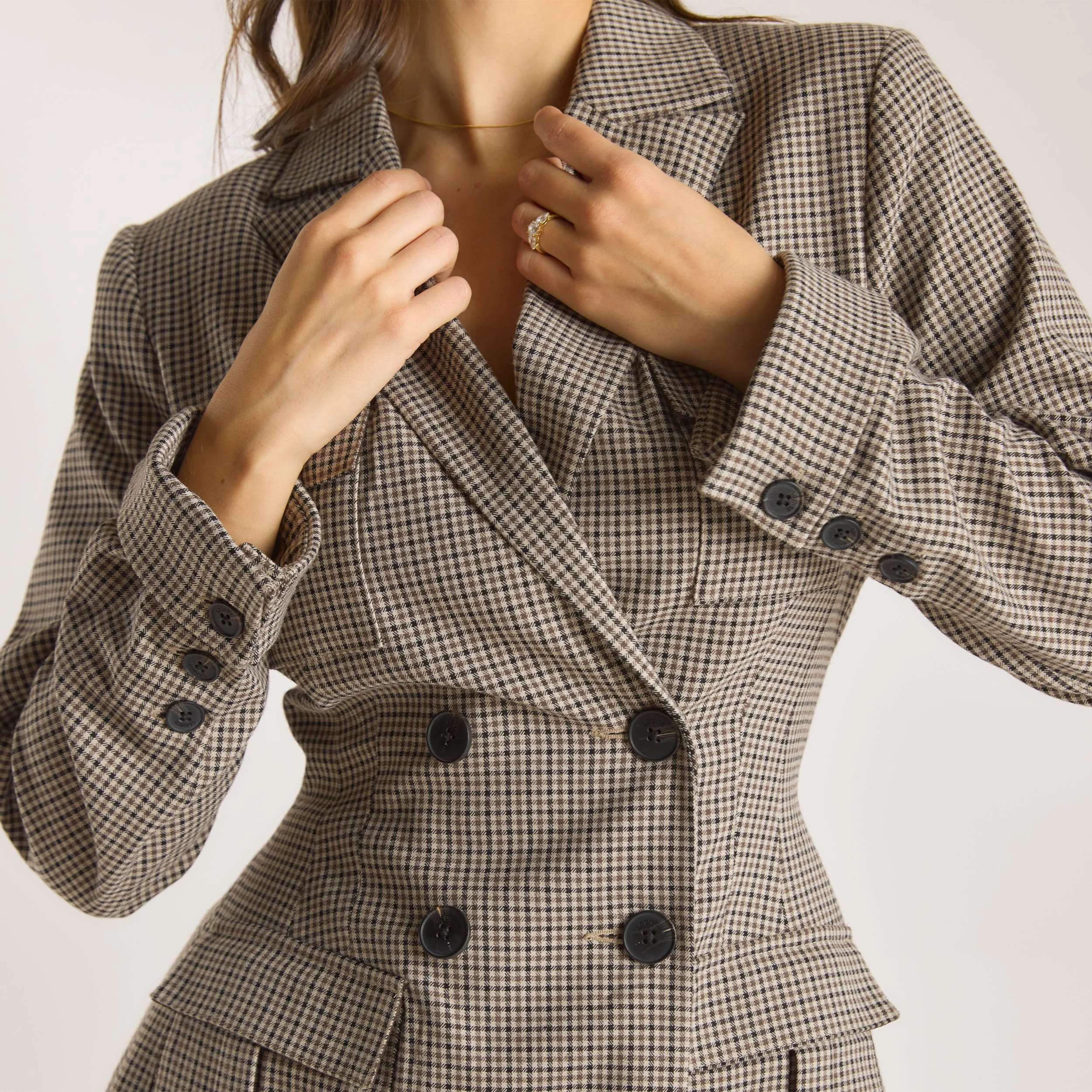 Houndstooth Blazer Dress - Brown - Image 3
