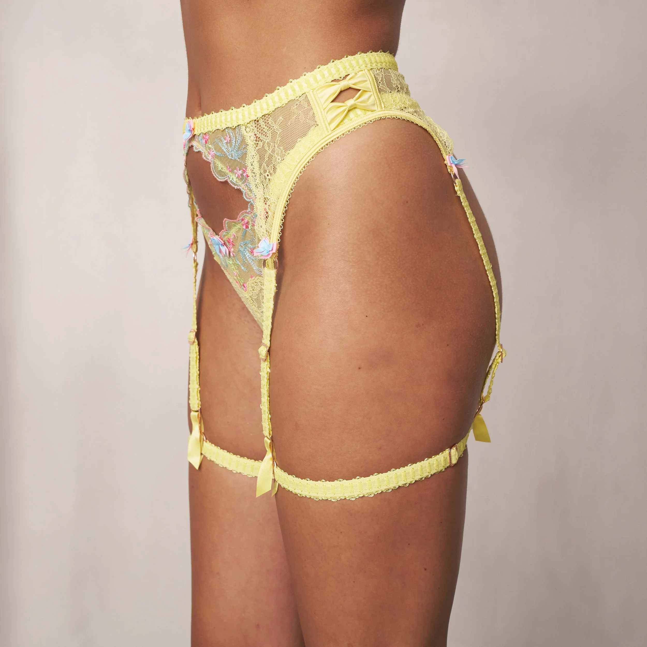 Ilianna Intimates Thong & Suspender Belt - Yellow - Image 2