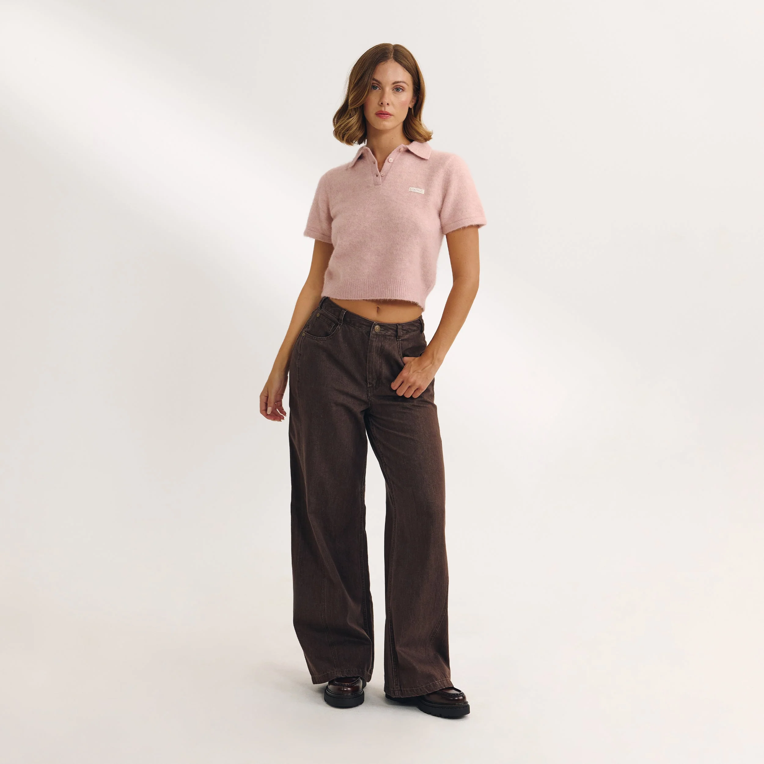 Knitted Polo Top - Pink - Image 6