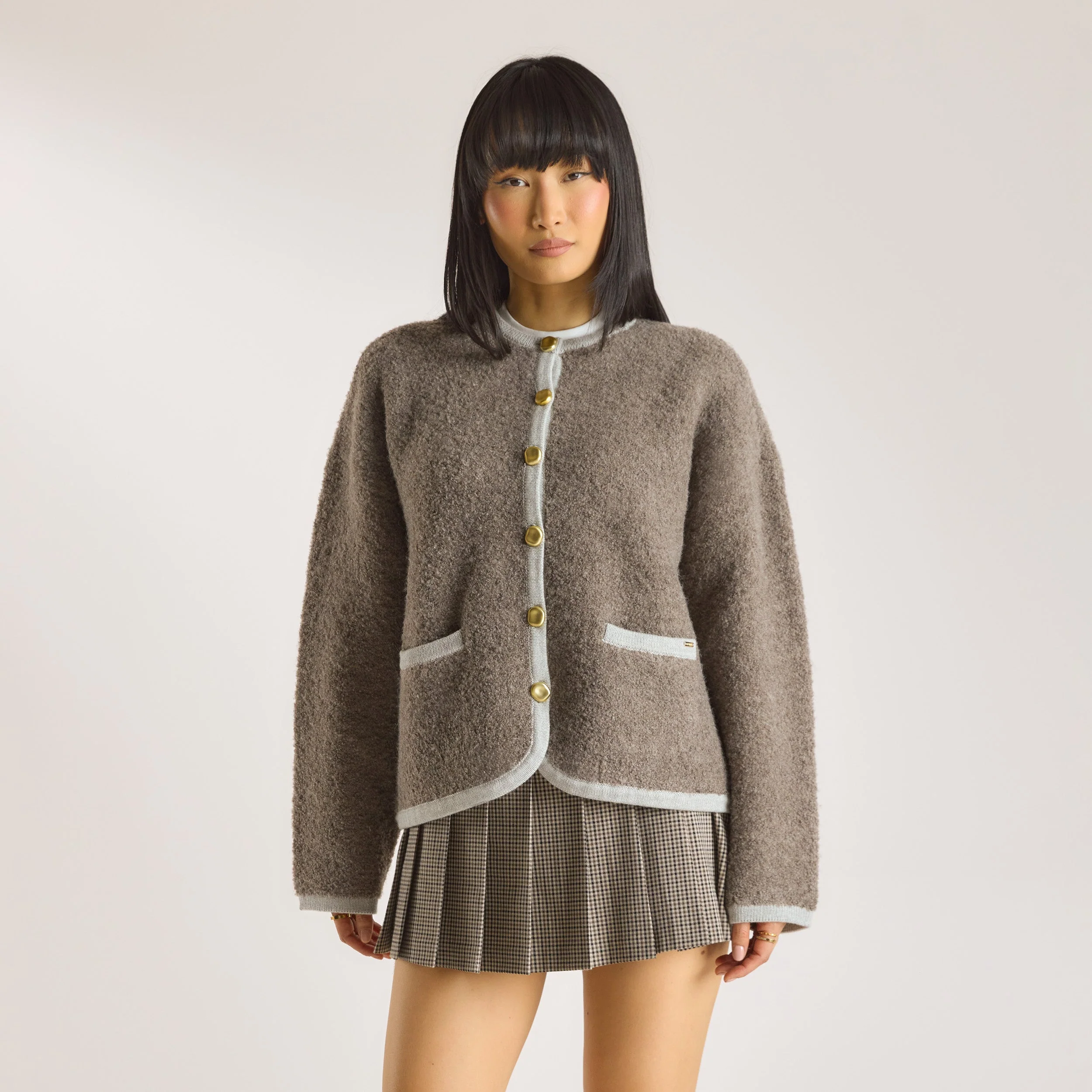 Knitted Wool Blend Jacket - Truffle - Image 2