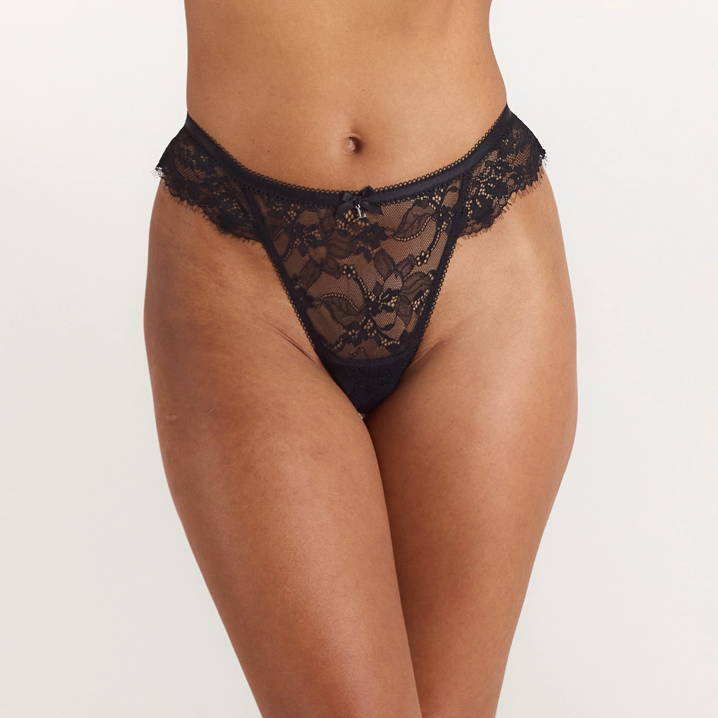 Lace Trim Thong - Black