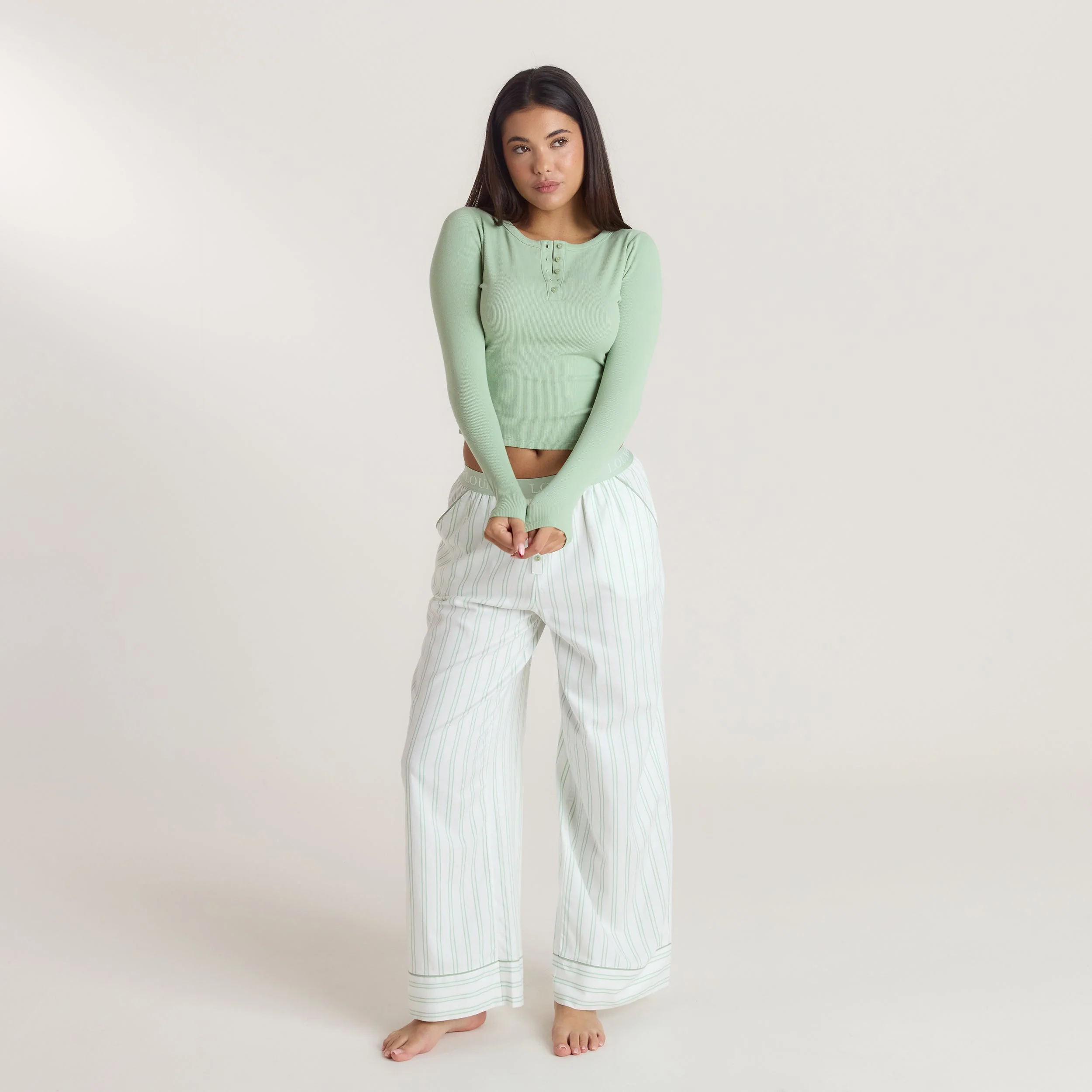Mistletoe Henley Pyjama Top - Sage - Image 4