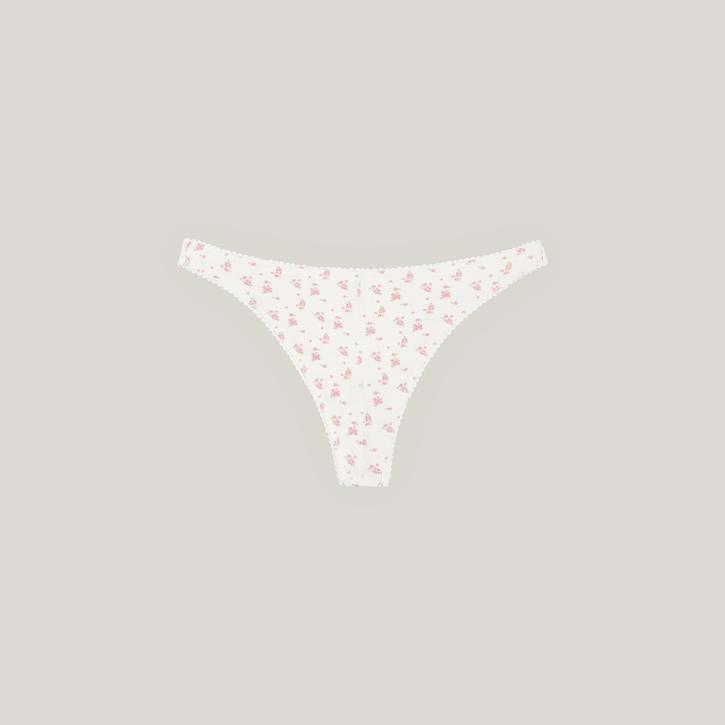Pointelle Brazilian Briefs - Ivory Floral Print - Image 4
