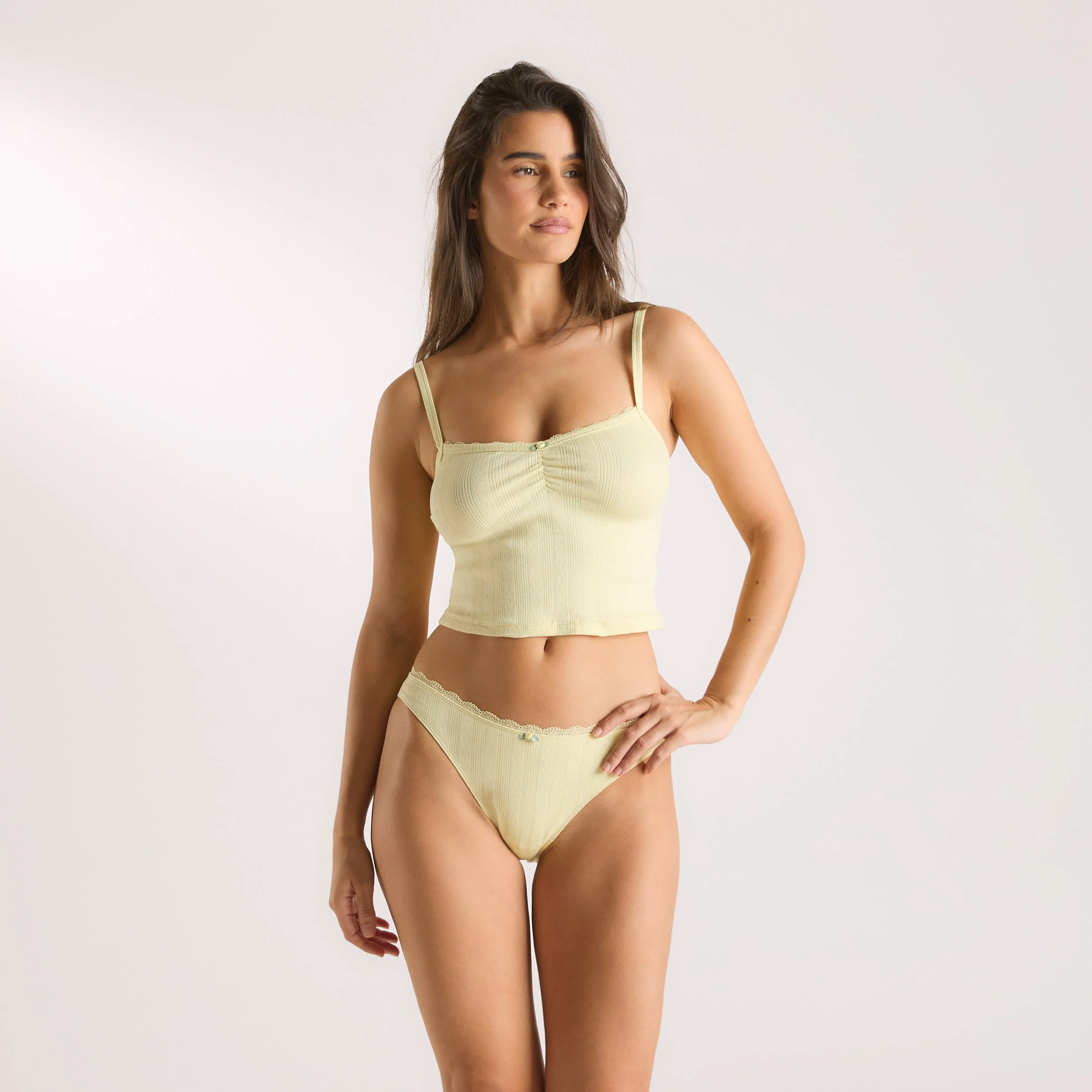 Pointelle Cami Pyjama Top - Buttercup Yellow - Image 3