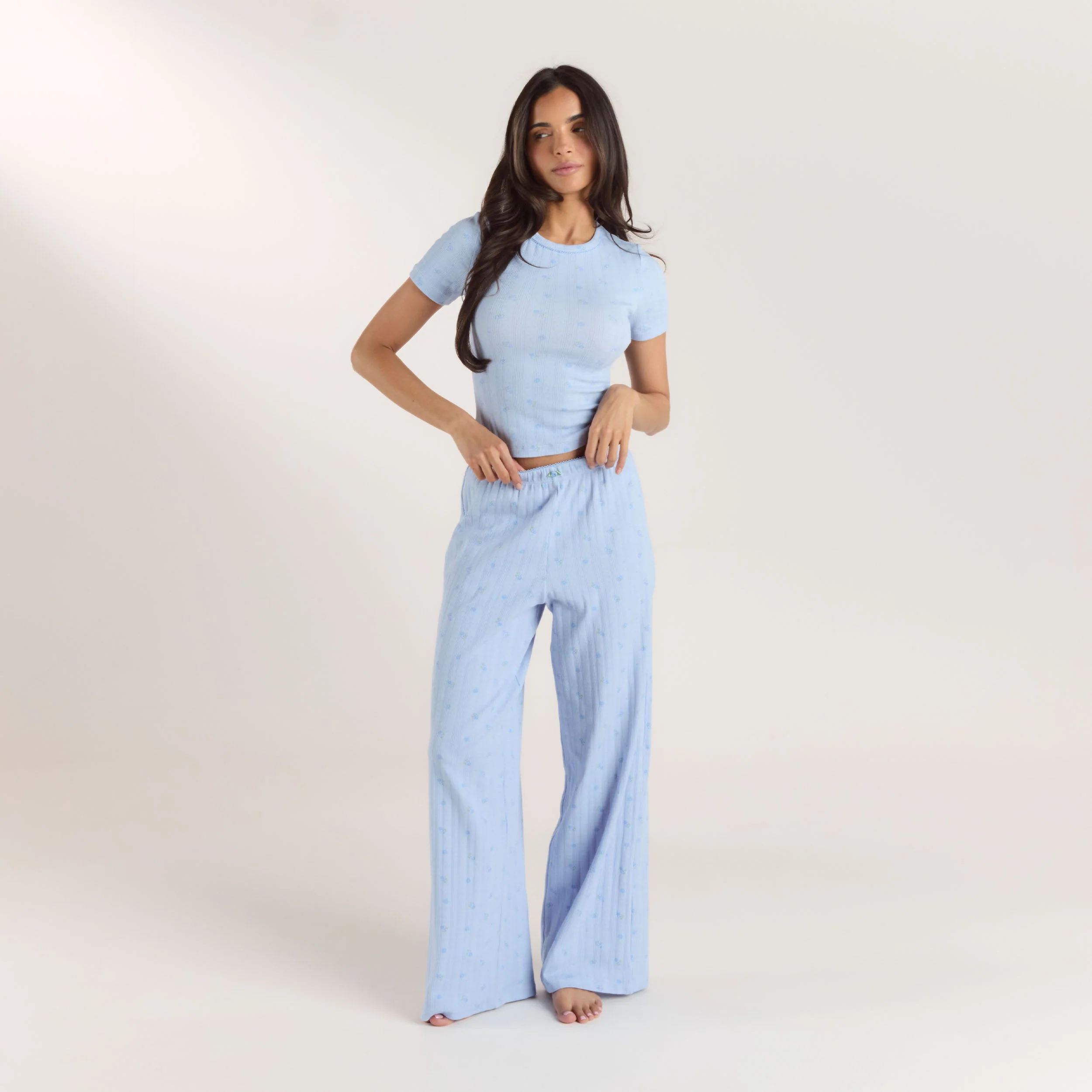 Pointelle Pyjama Bottoms - Blue Floral - Image 3