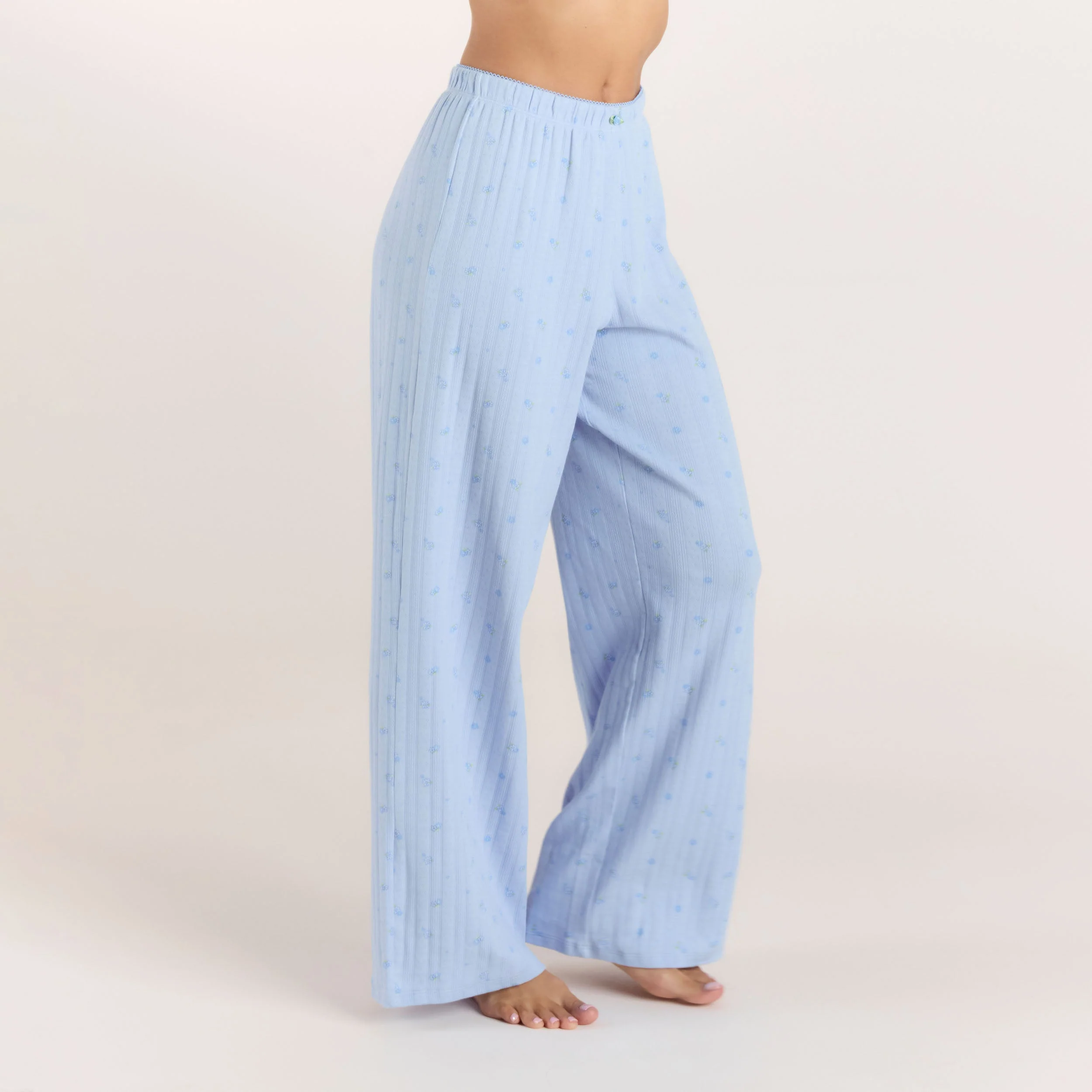 Pointelle Pyjama Bottoms - Blue Floral - Image 5