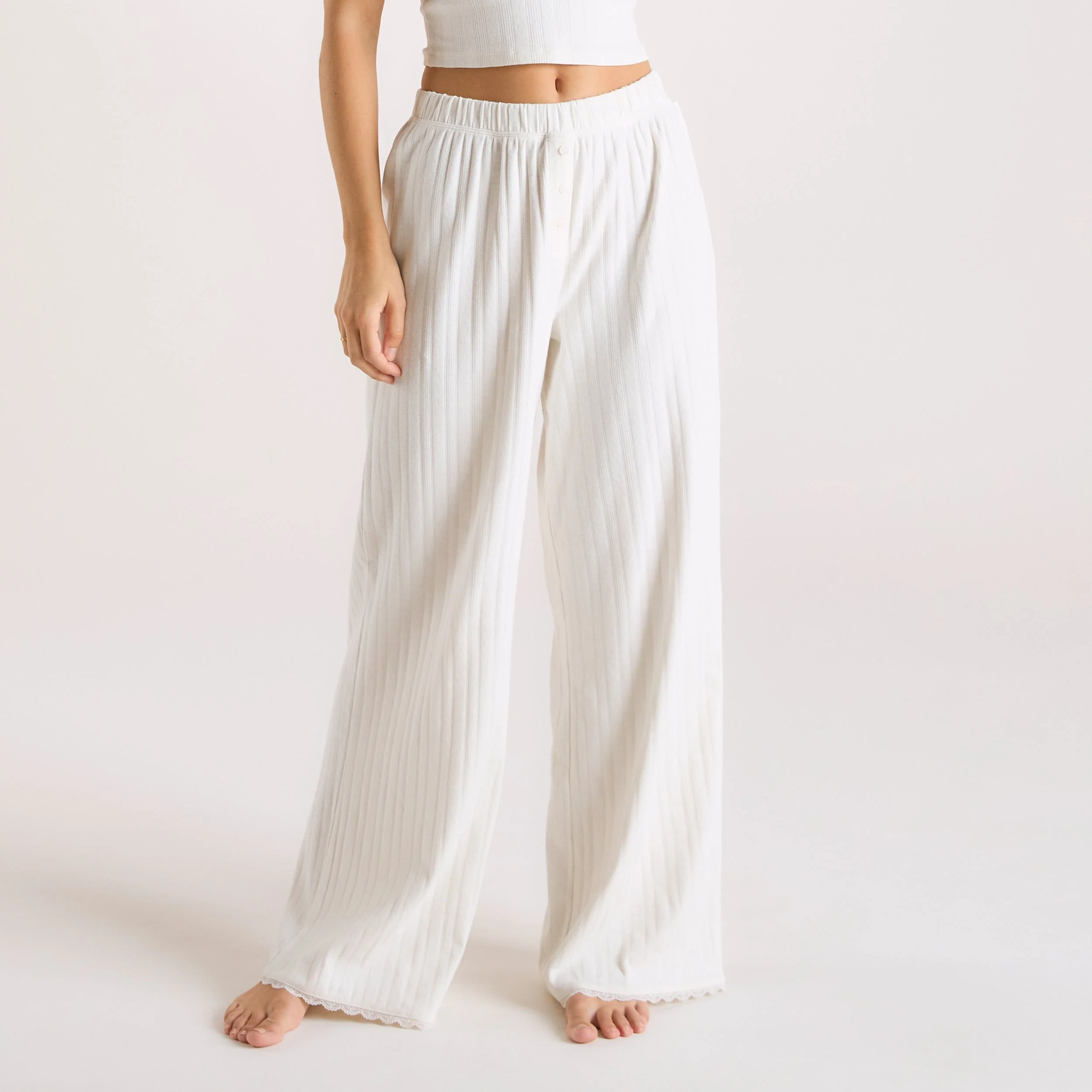 Pointelle Pyjama Bottoms - Cream - Image 2