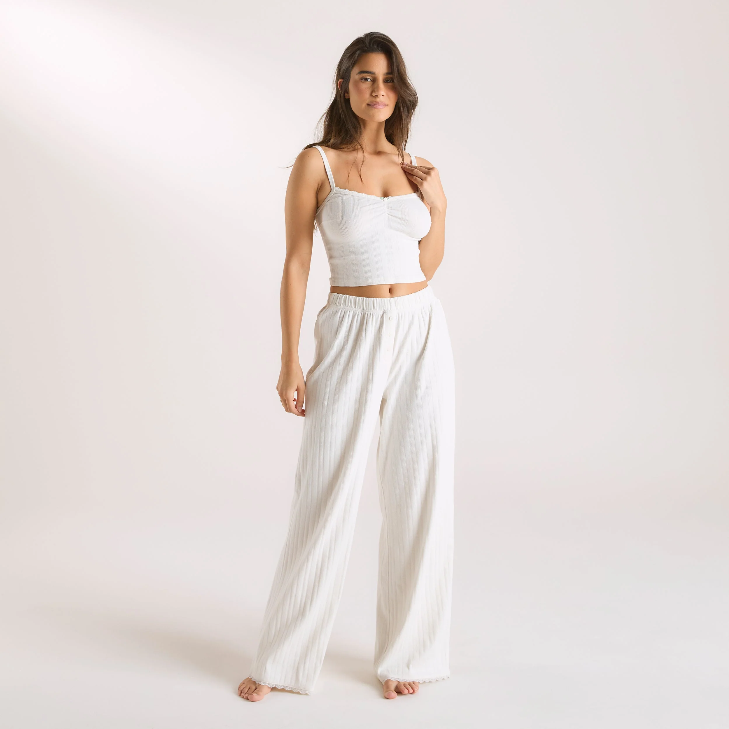 Pointelle Pyjama Bottoms - Cream - Image 3