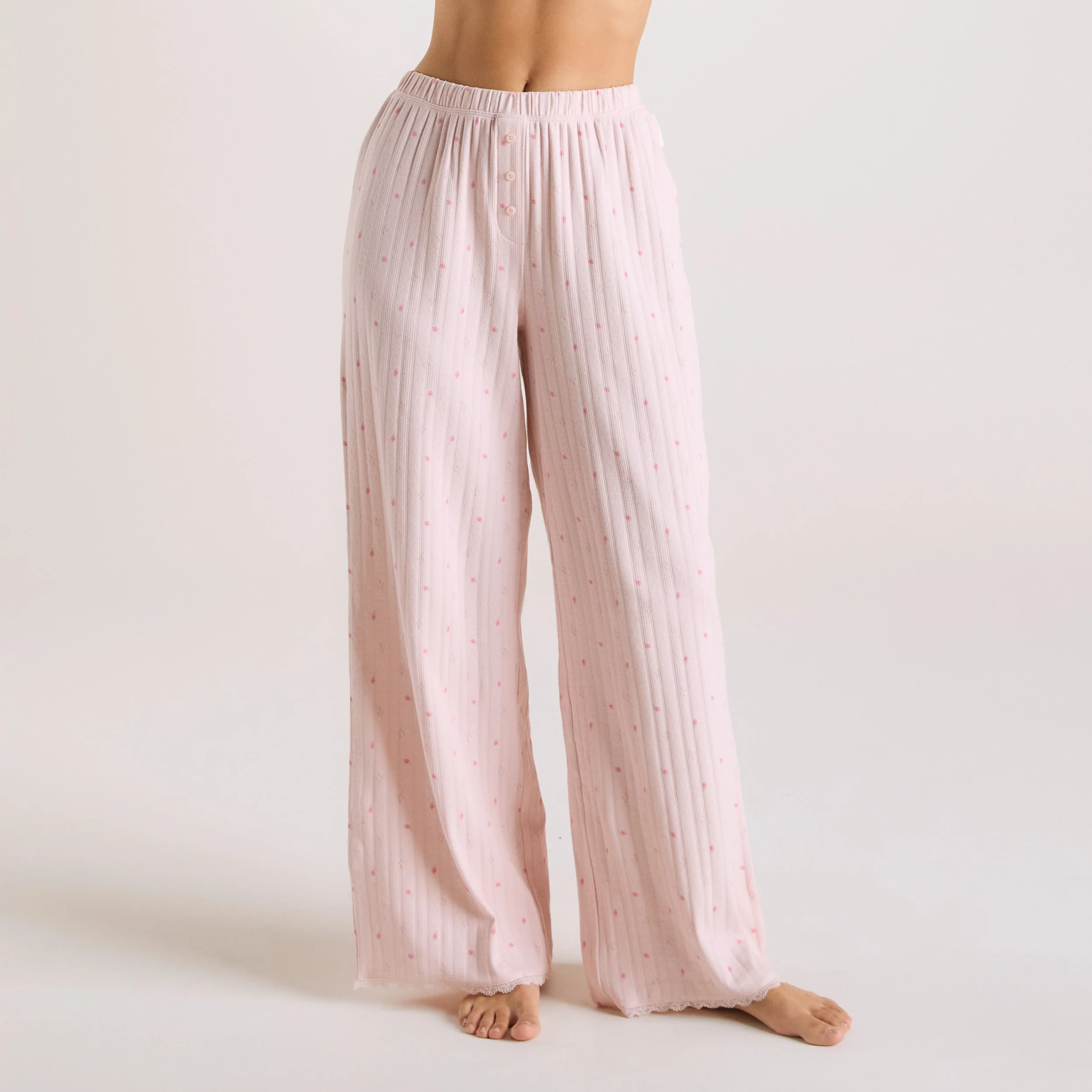 Pointelle Pyjama Bottoms - Pink Floral