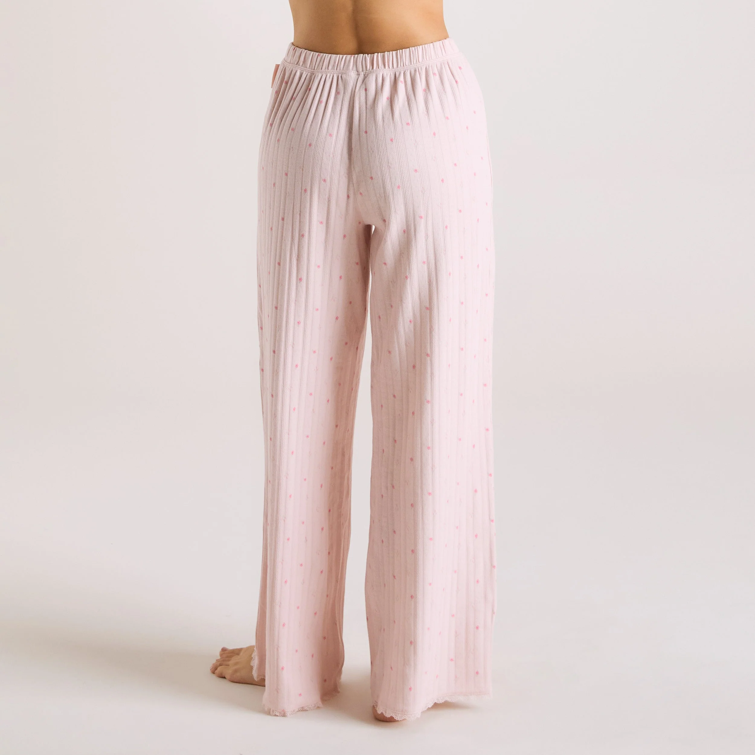 Pointelle Pyjama Bottoms - Pink Floral - Image 2