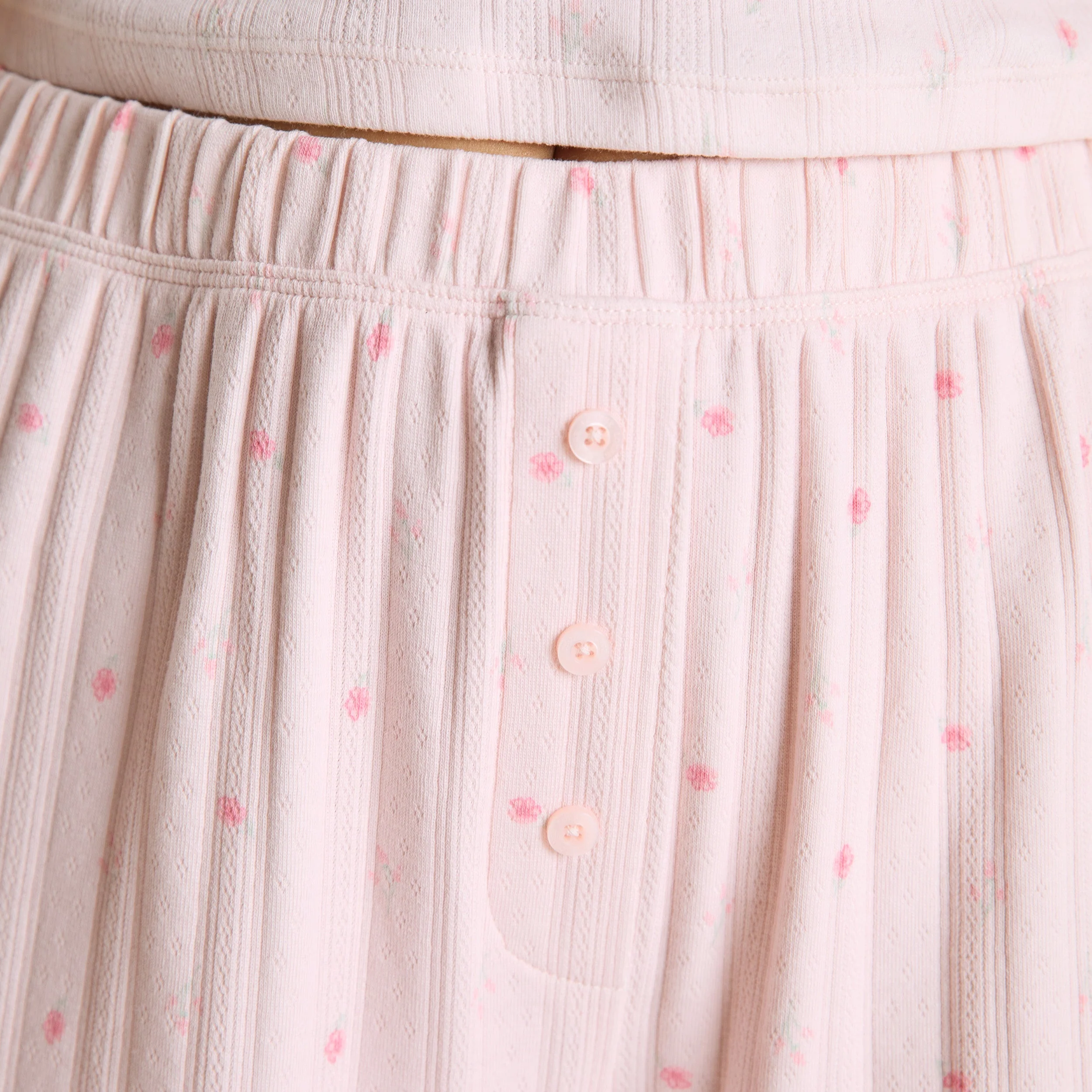 Pointelle Pyjama Bottoms - Pink Floral - Image 4