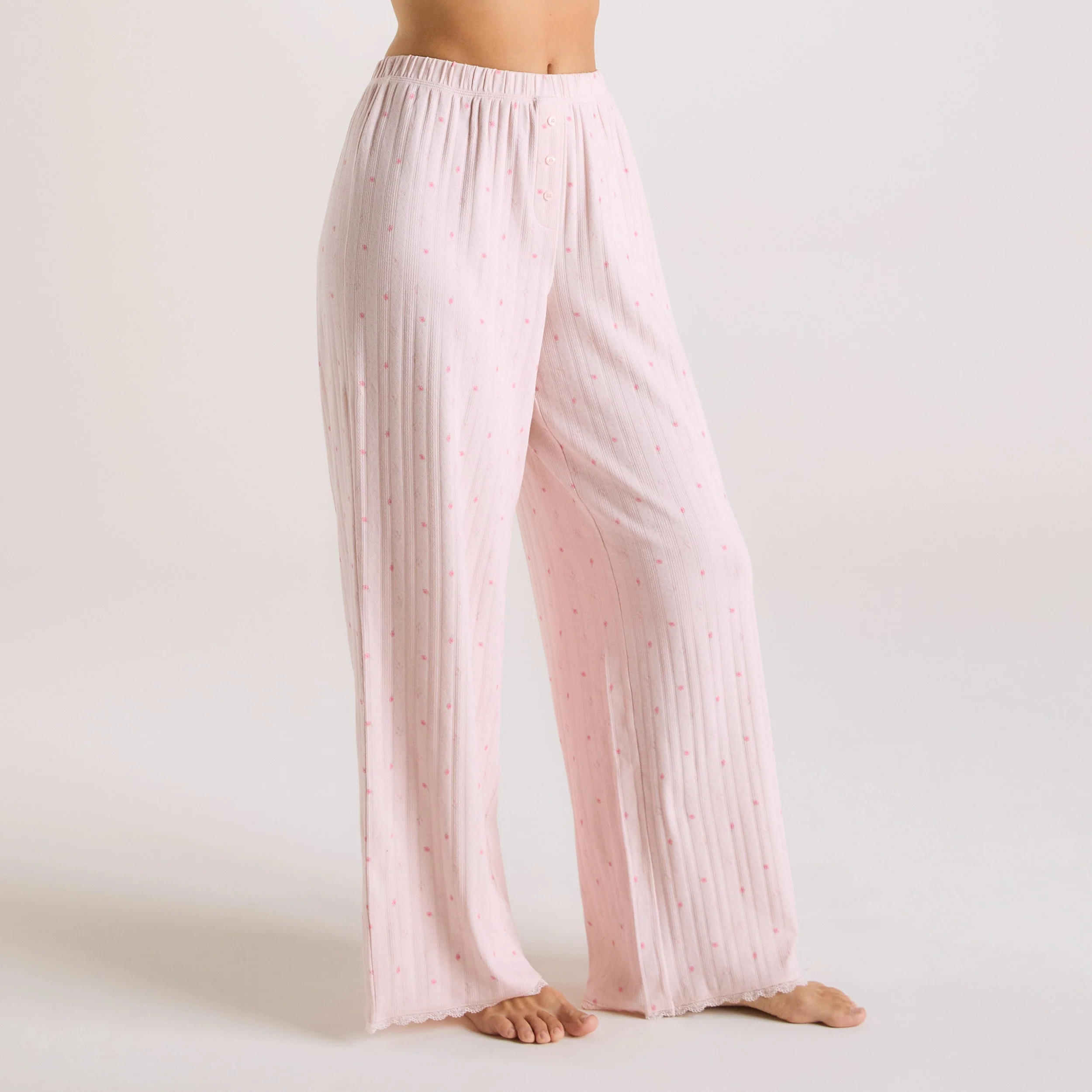 Pointelle Pyjama Bottoms - Pink Floral - Image 5