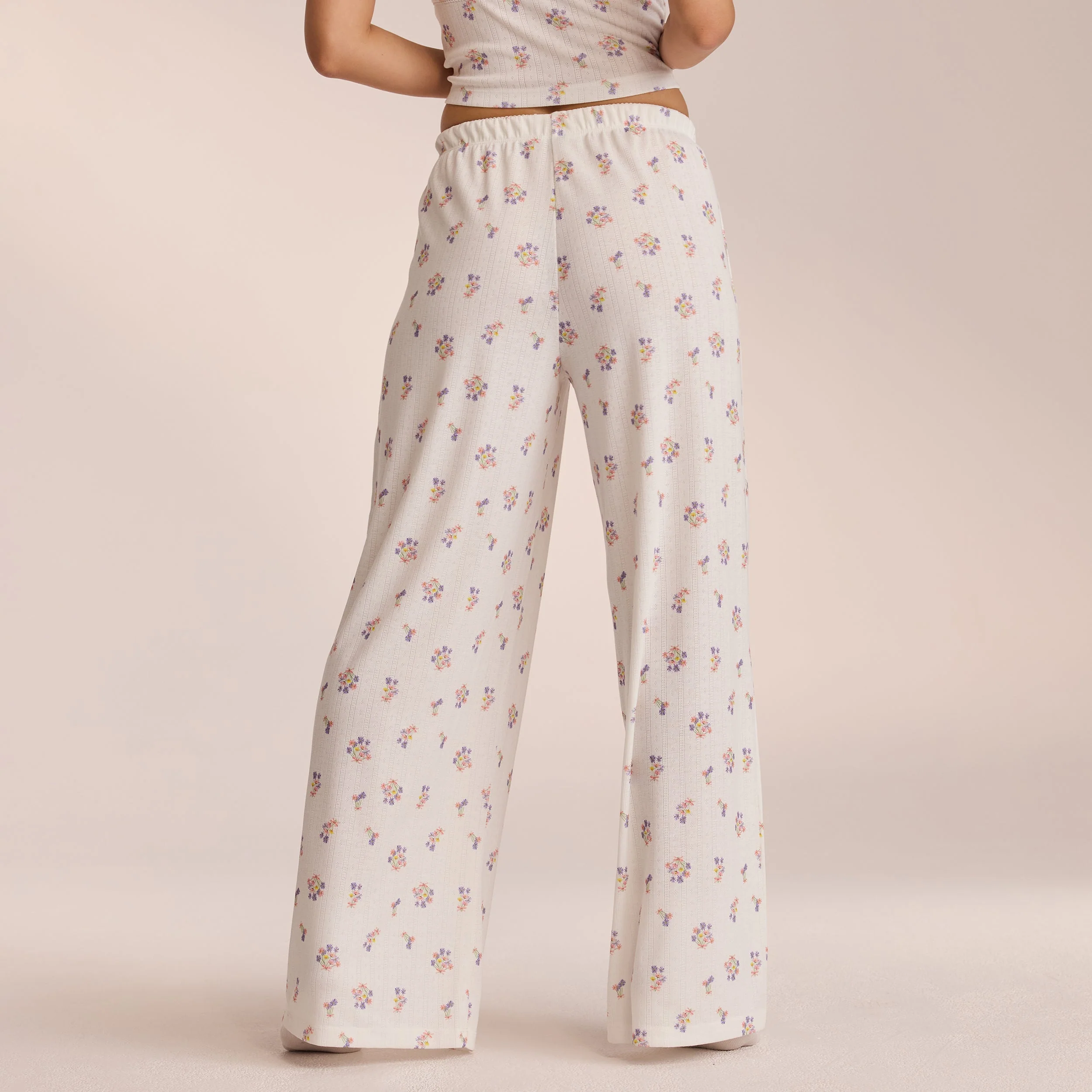 Pointelle Pyjama Bottoms - White Floral - Image 4