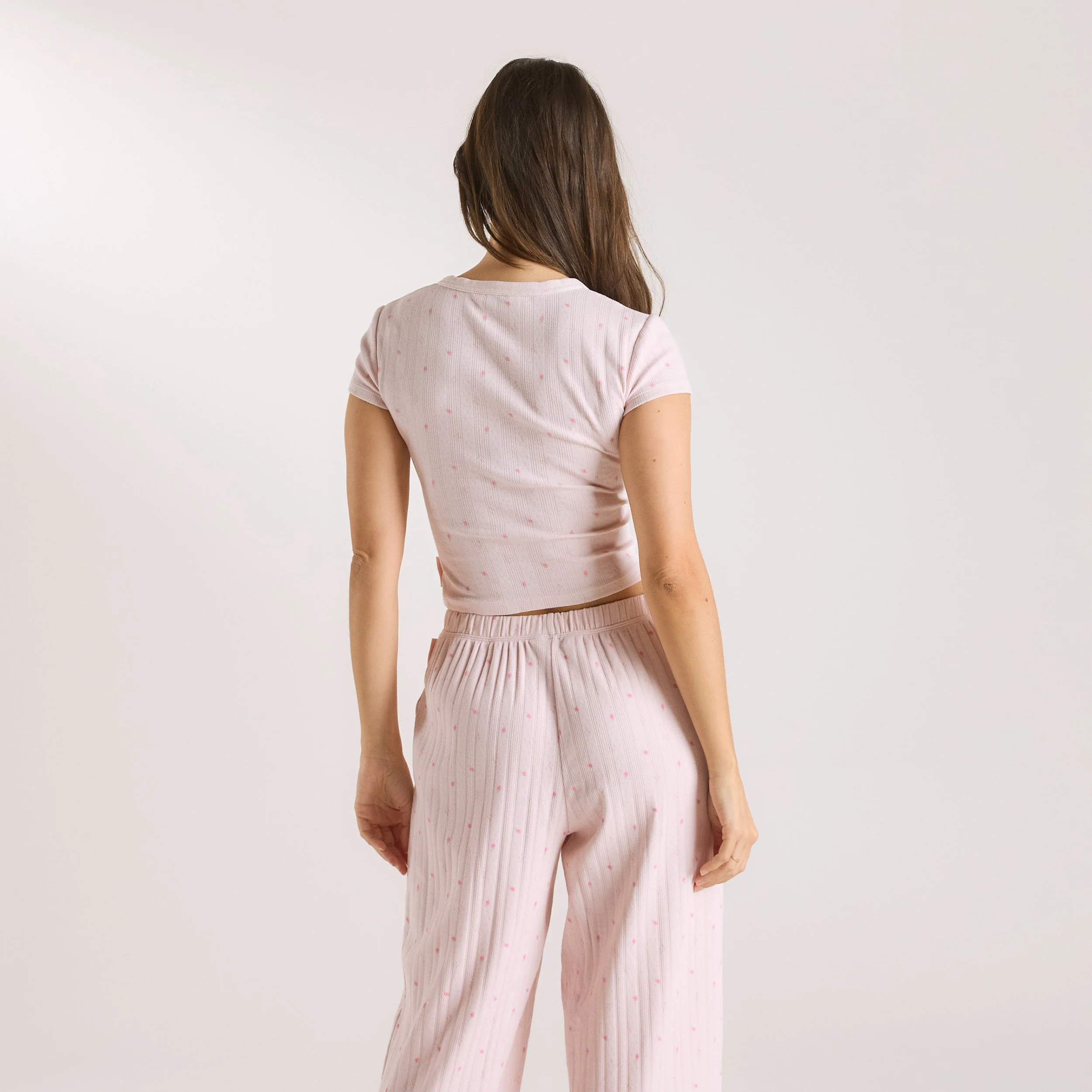 Pointelle Pyjama Top - Pink Floral - Image 3