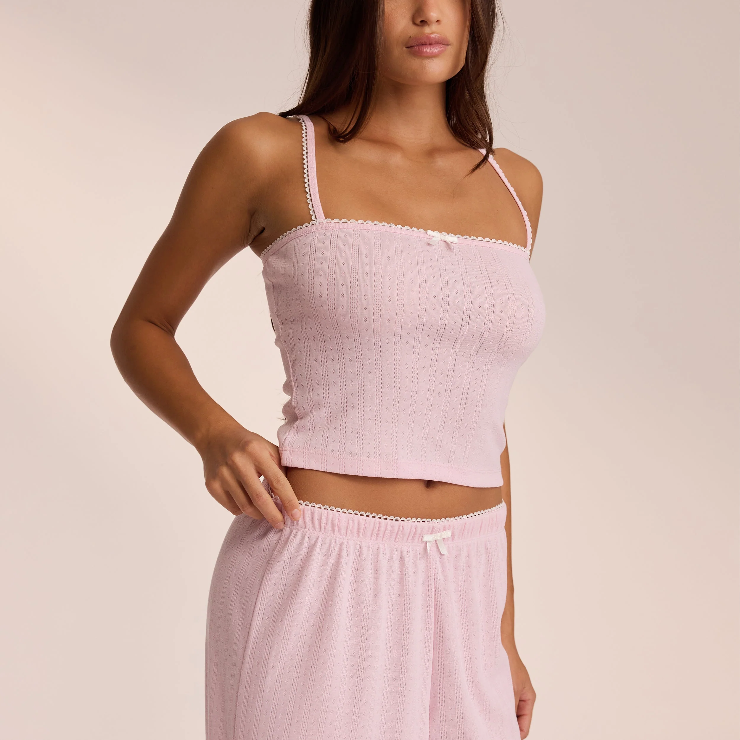 Pointelle Strappy Pyjama Top - Pink - Image 5