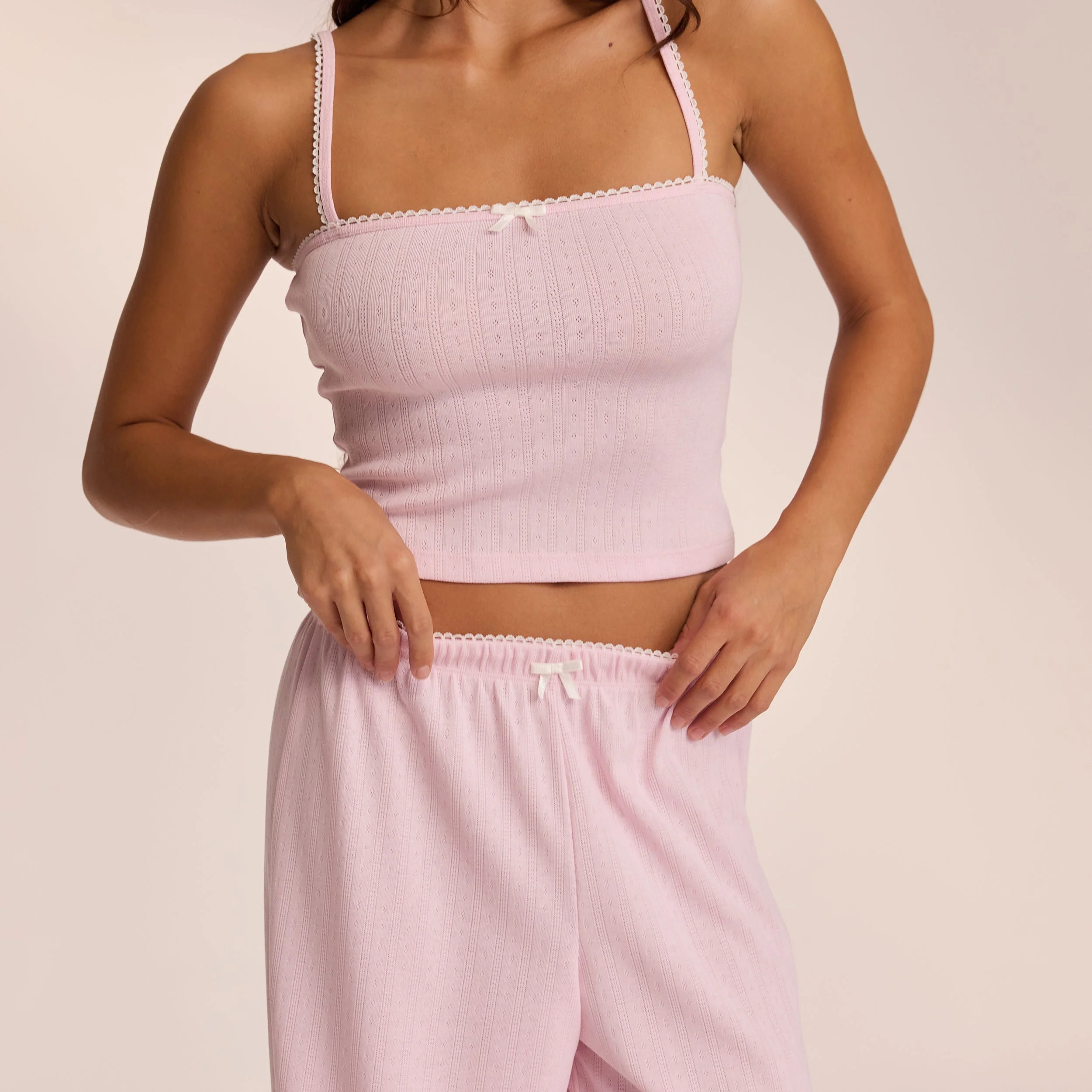Pointelle Strappy Pyjama Top - Pink - Image 6