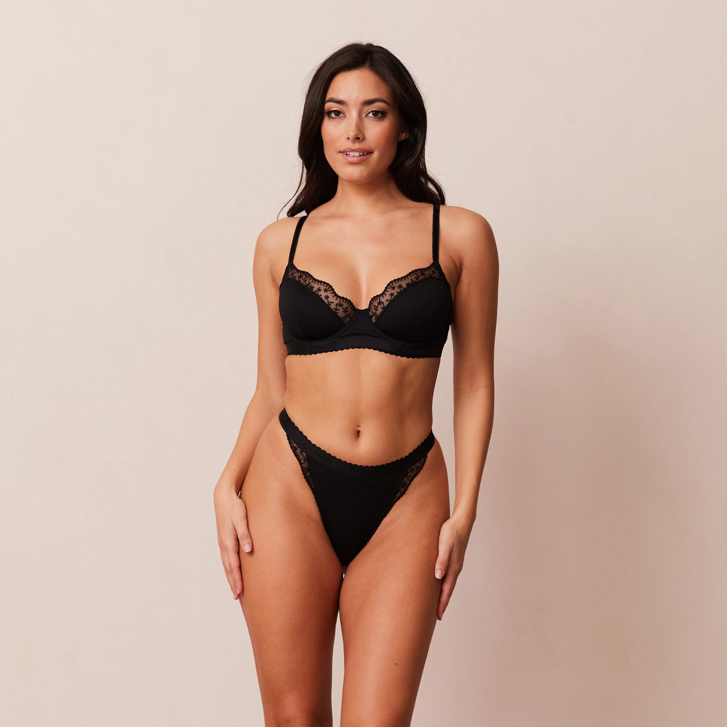 Ribbed Balcony Bra  - Black - Image 3