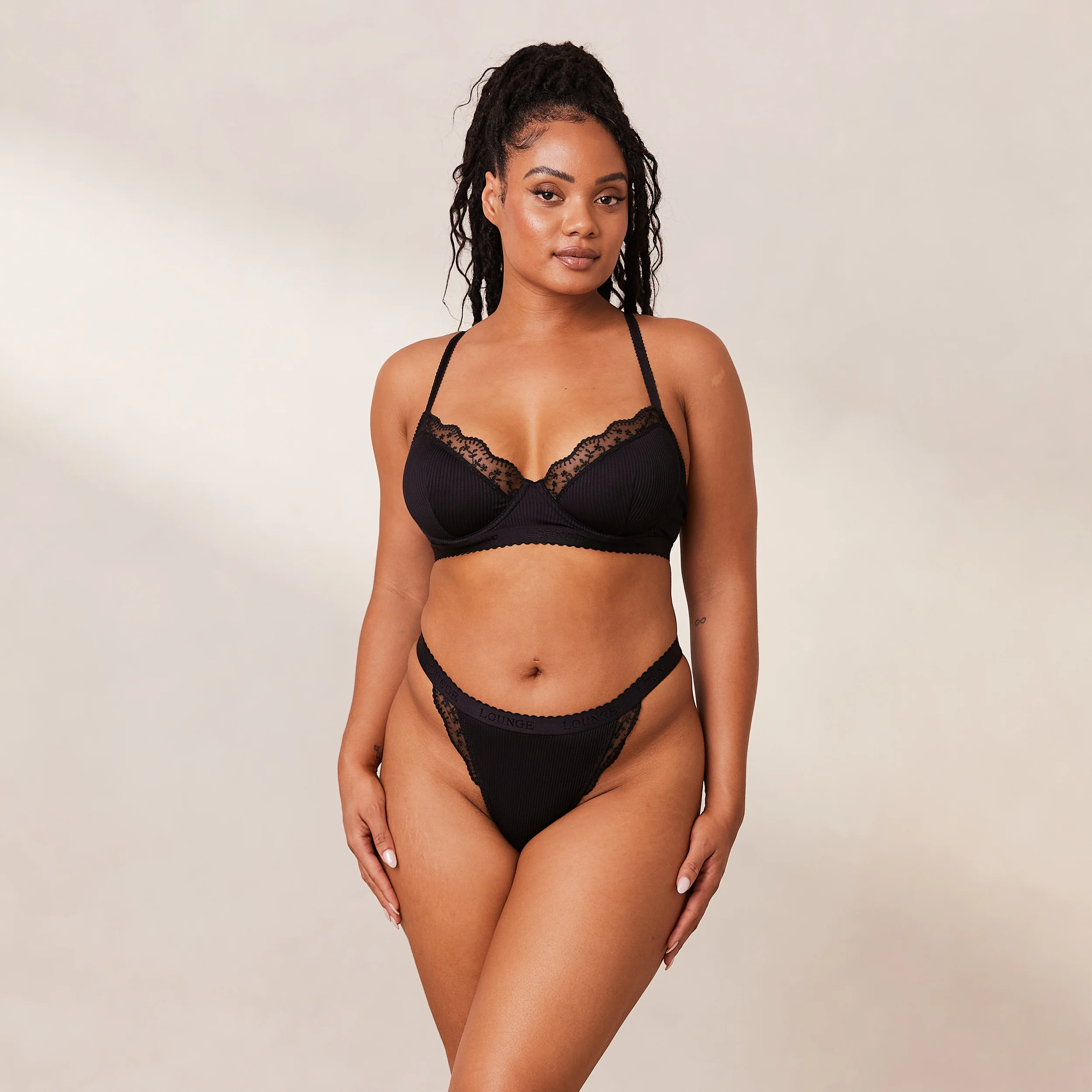 Ribbed Balcony Bra  - Black - Image 7