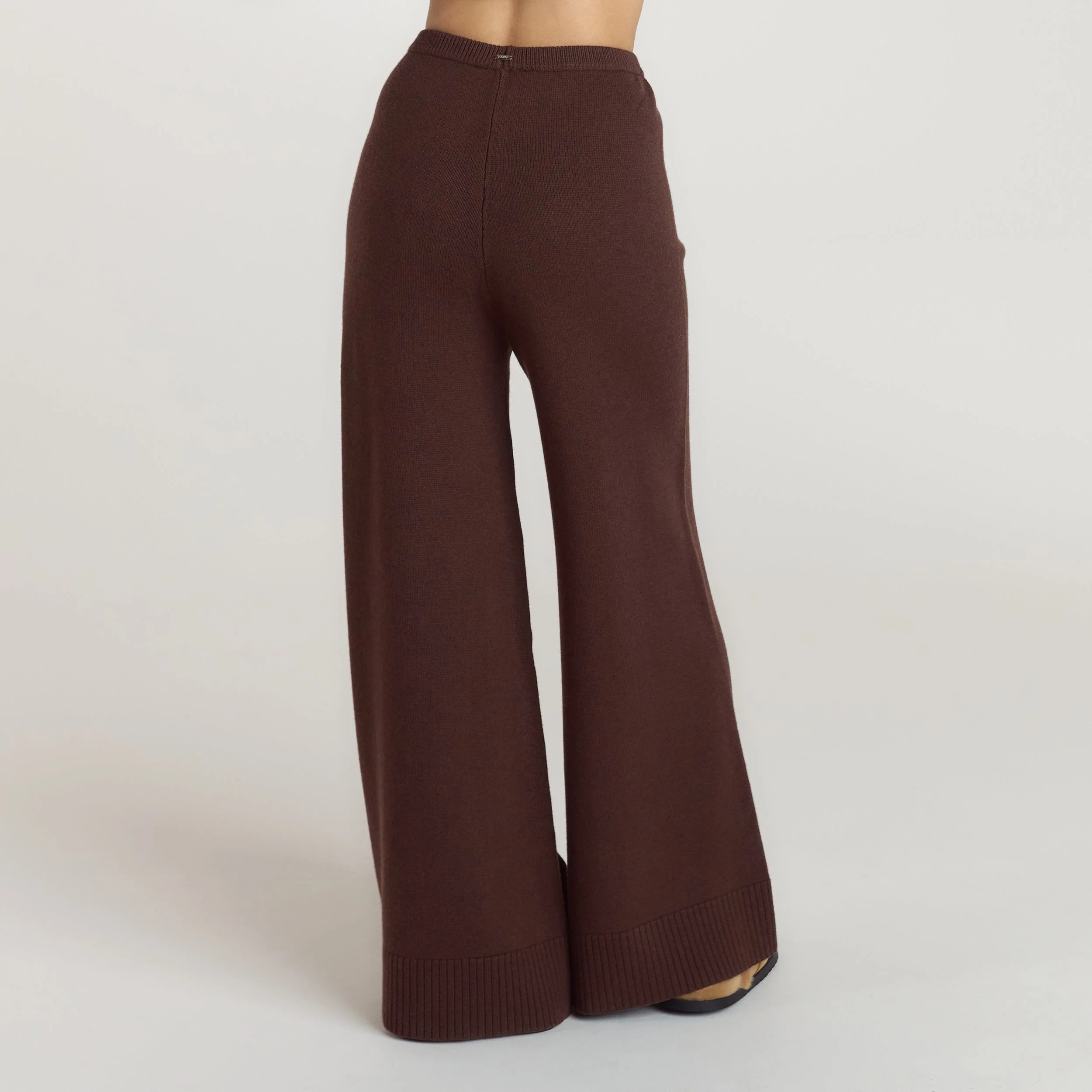 Ribbed Hem Knitted Trousers - Chocolate - Image 2