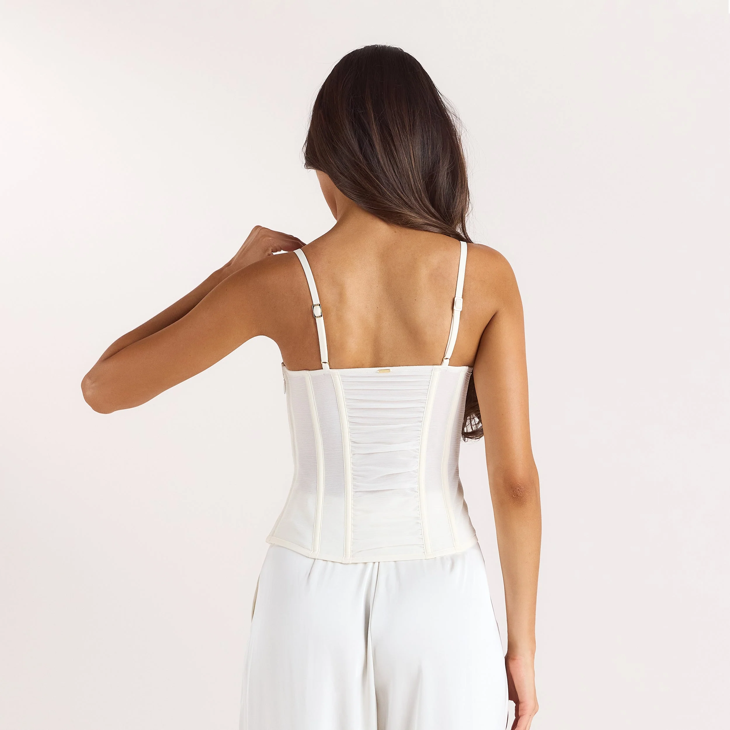 Ruched Sheer Corset Top - Cream - Image 5