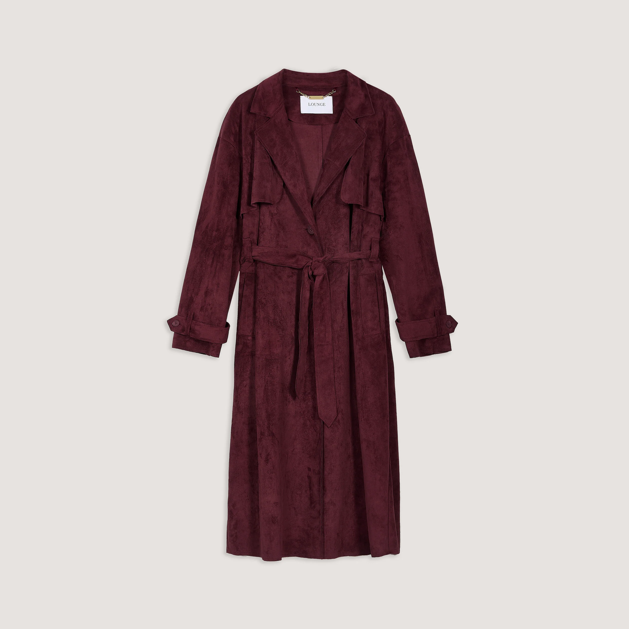 Suedette Trench Coat - Burgundy - Image 7