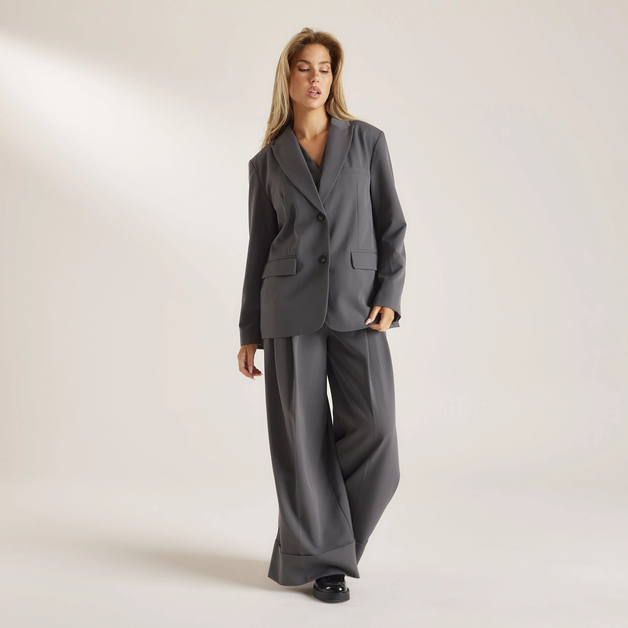 Tailored Turn-Up Trousers - Charcoal - Image 3
