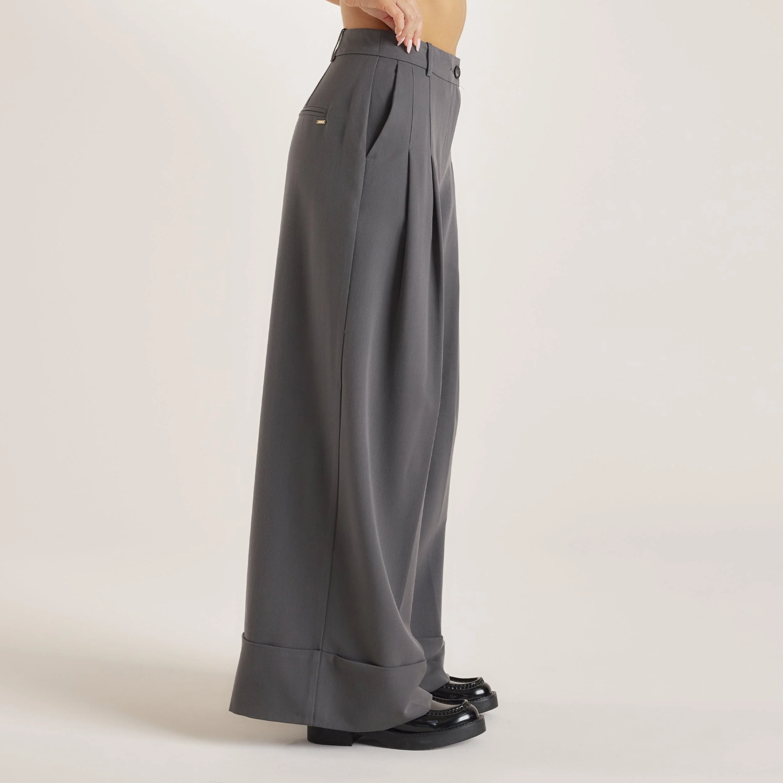 Tailored Turn-Up Trousers - Charcoal - Image 5