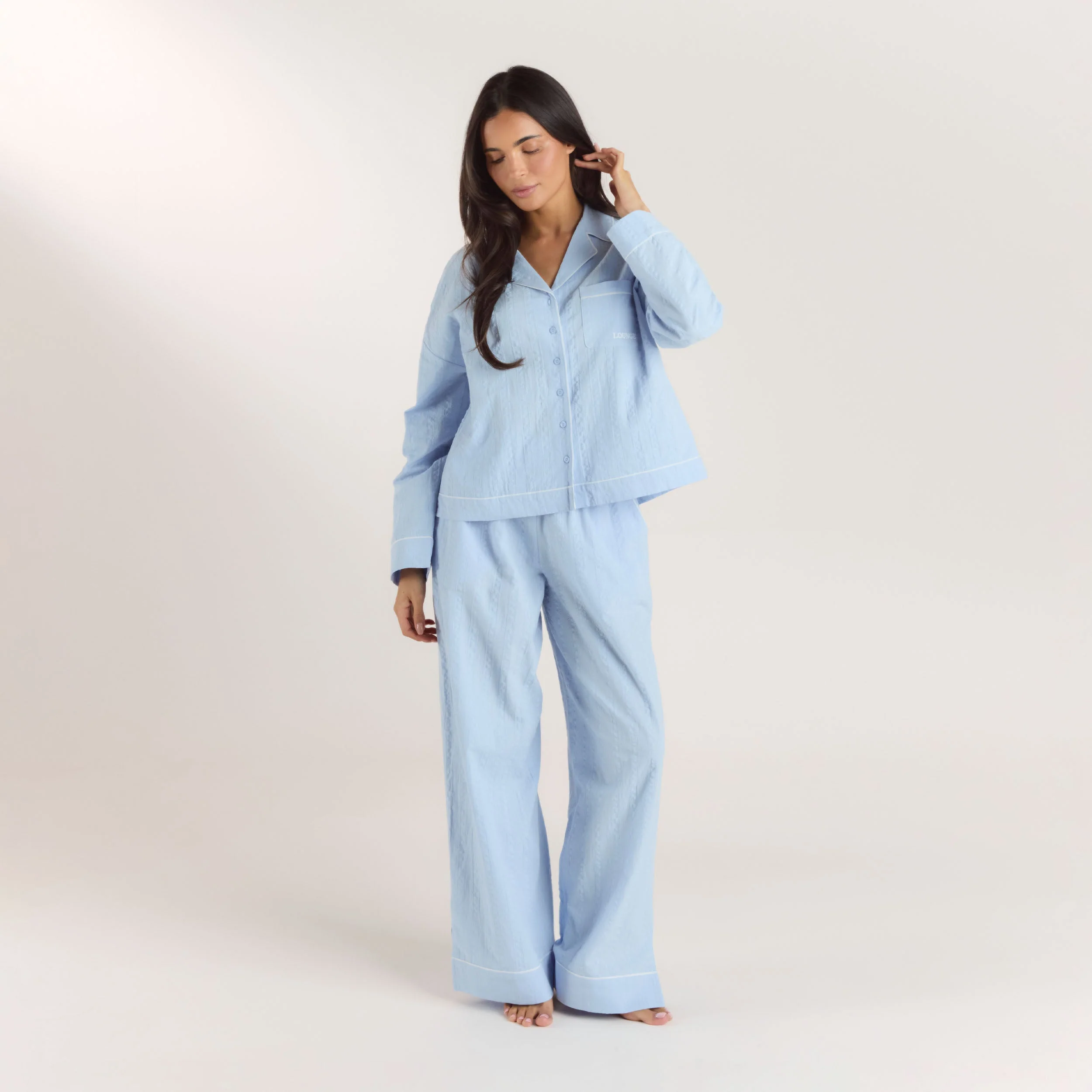 Textured Cotton Pyjama Bottoms - Blue - Image 3
