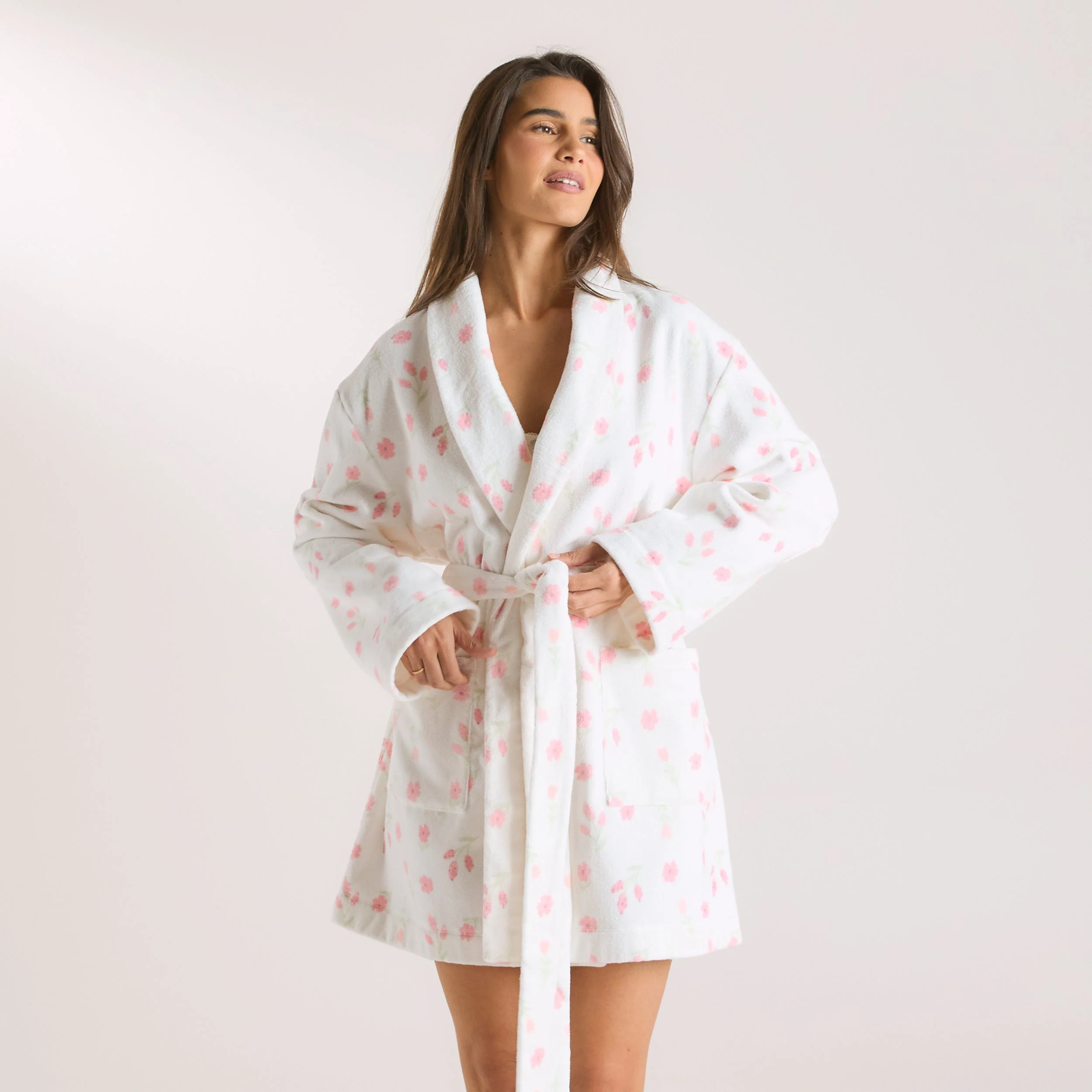 Towelling Bathrobe - Floral Print - Image 5