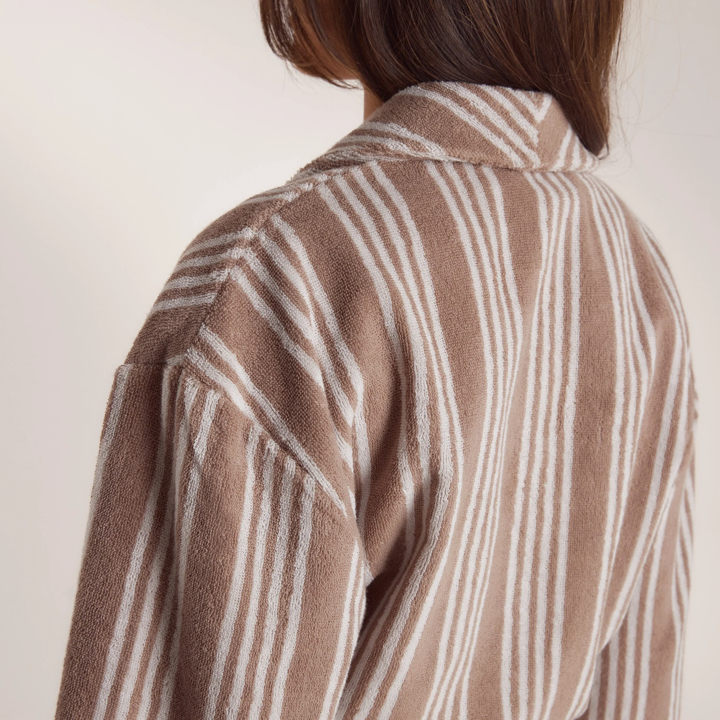 Towelling Dressing Gown - Striped Malt - Image 6