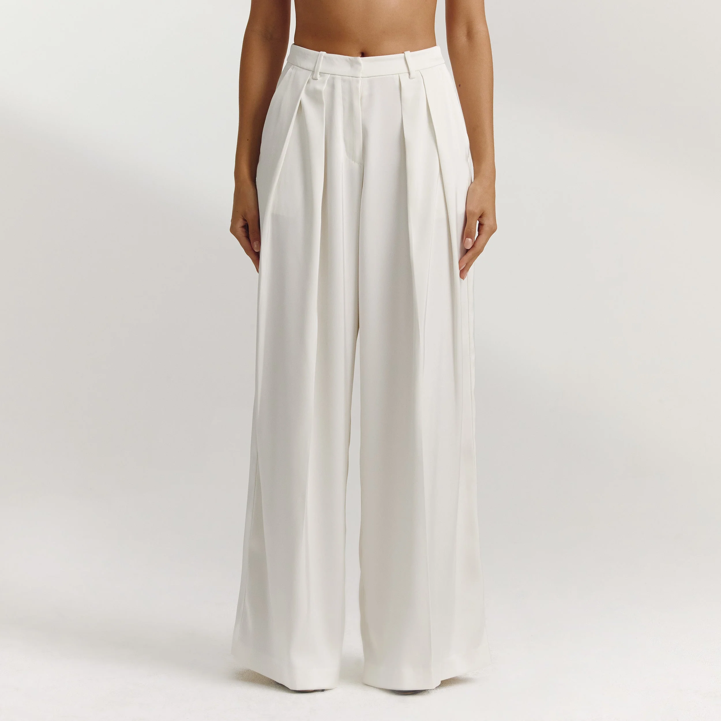 Satin Wide-Leg Trousers - Off White - Image 3